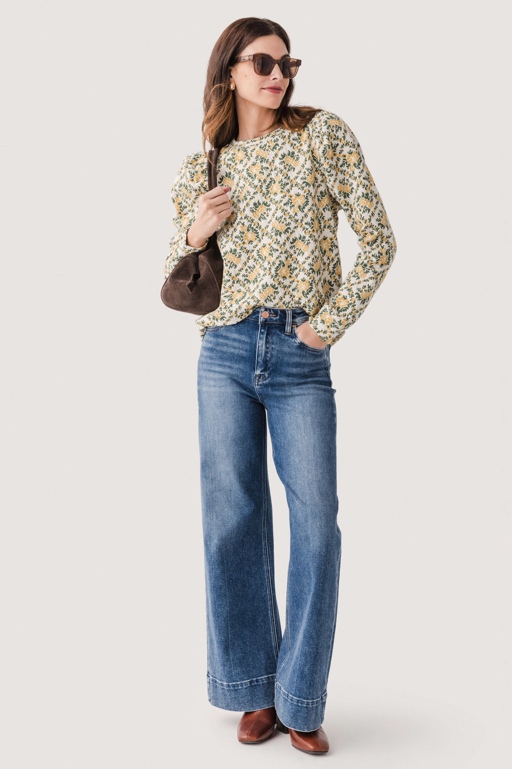 Fate Jacquard Fabric Puff Sleeve Top