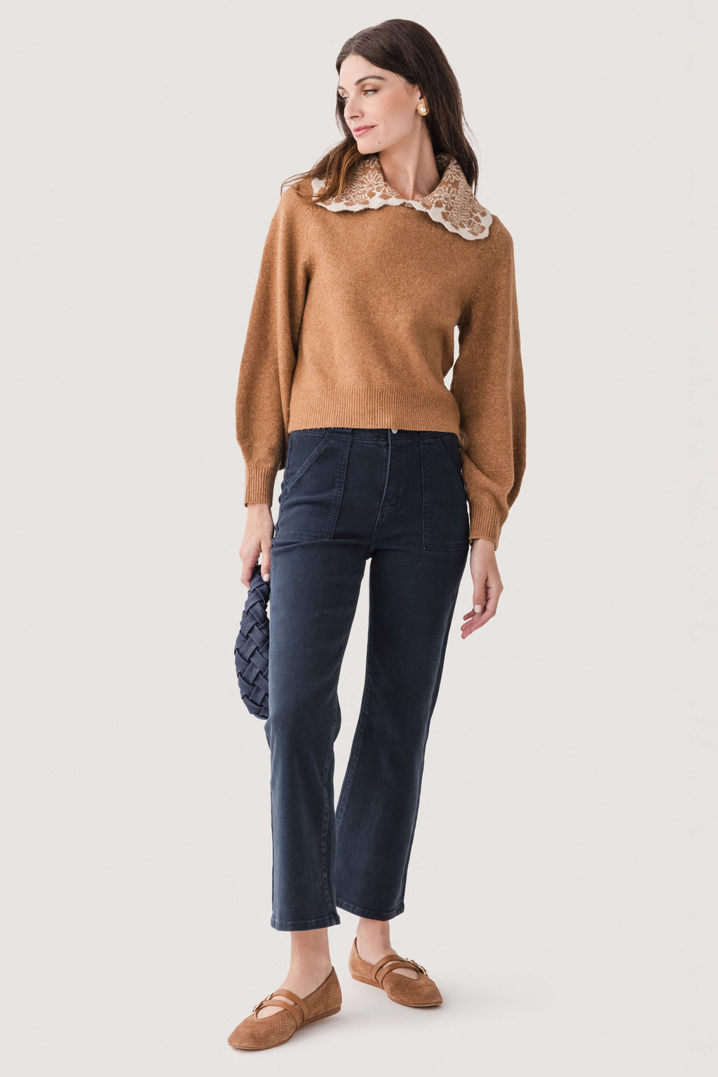 THML Contrast Lace Collar Sweater