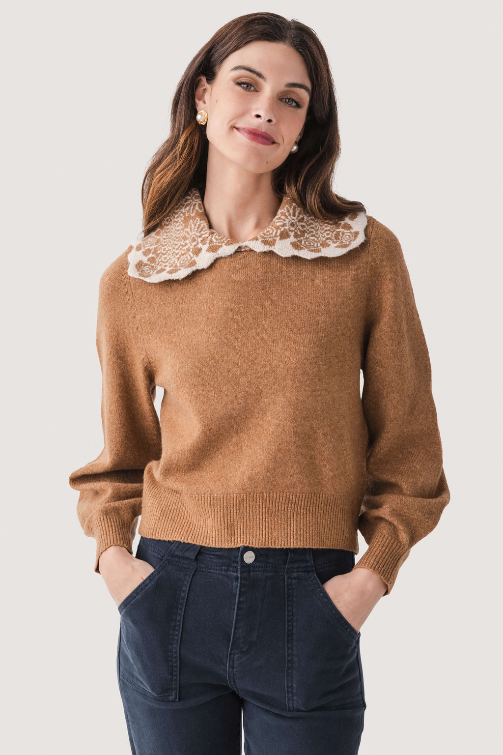 THML Contrast Lace Collar Sweater