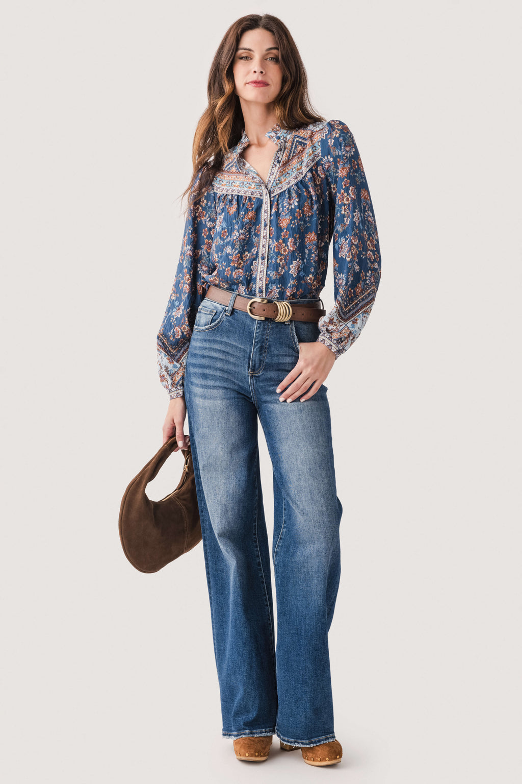 Fate Border Print Button Down Top