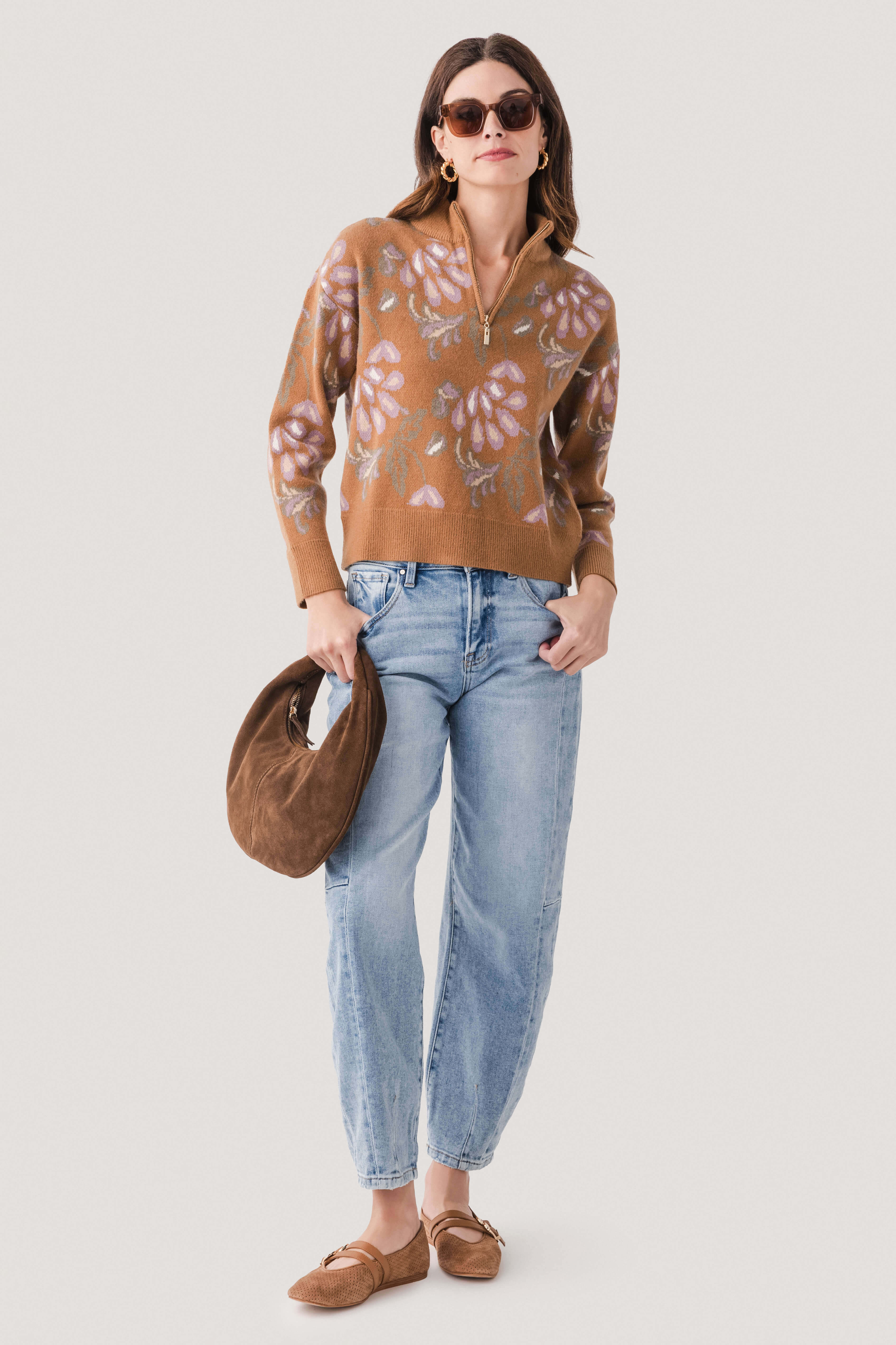 Current Air Pattern Jacquard Half Zip Up Sweater – Social