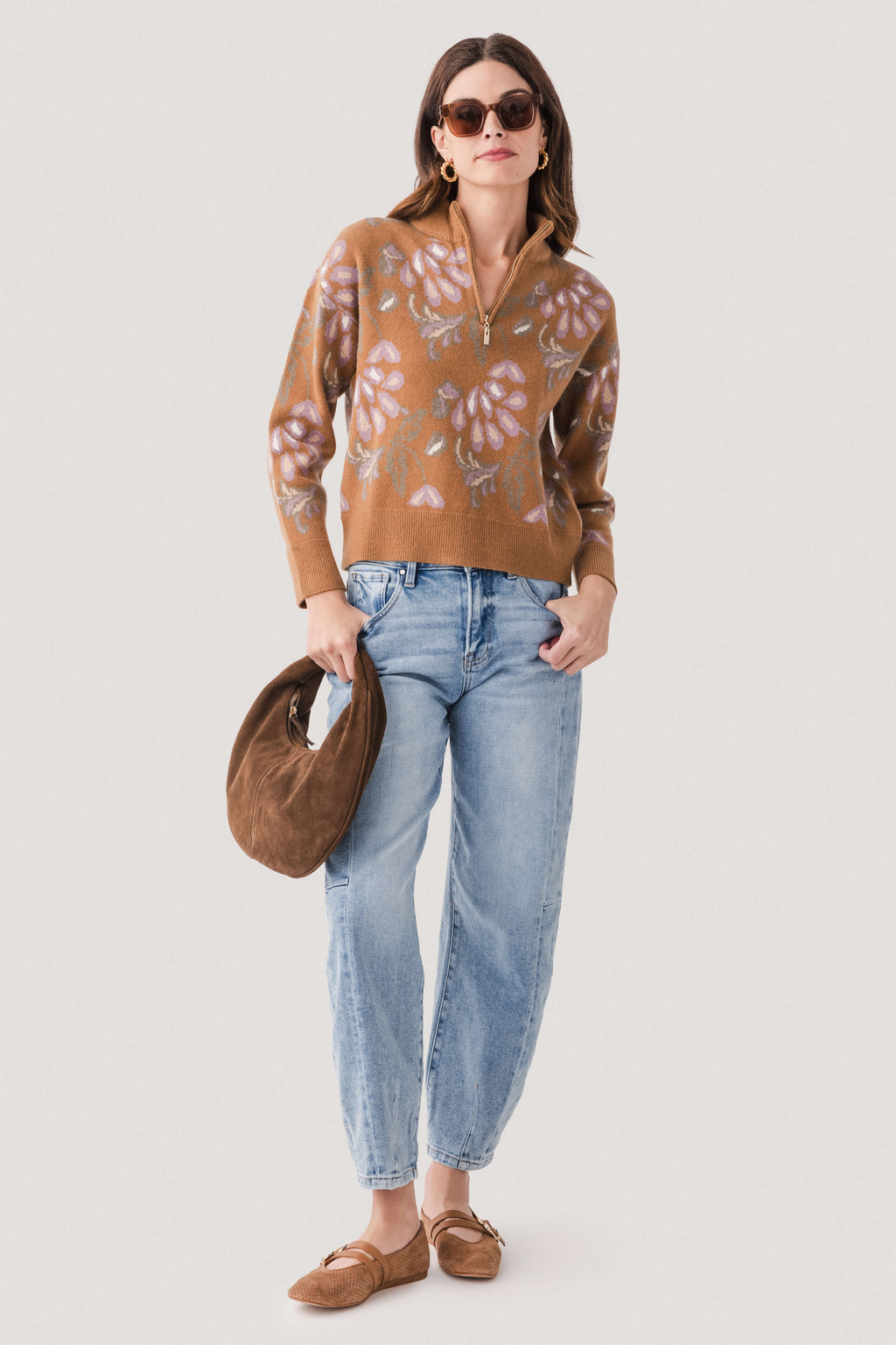 Current Air Pattern Jacquard Half Zip Up Sweater