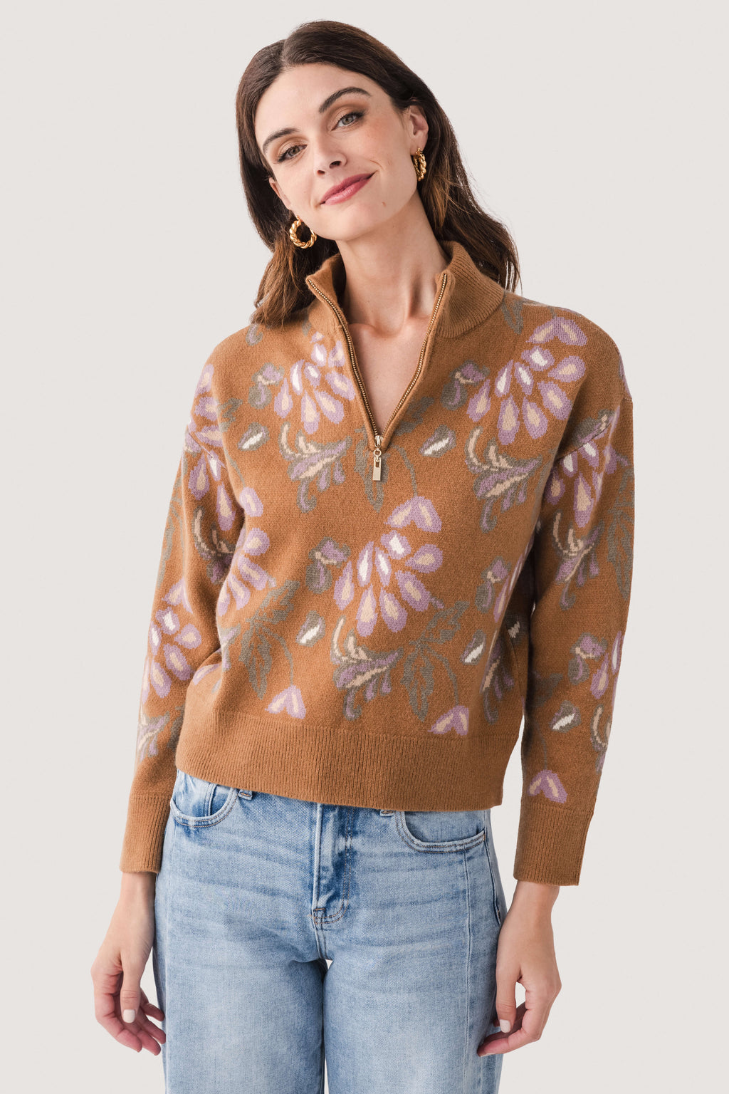 Current Air Pattern Jacquard Half Zip Up Sweater