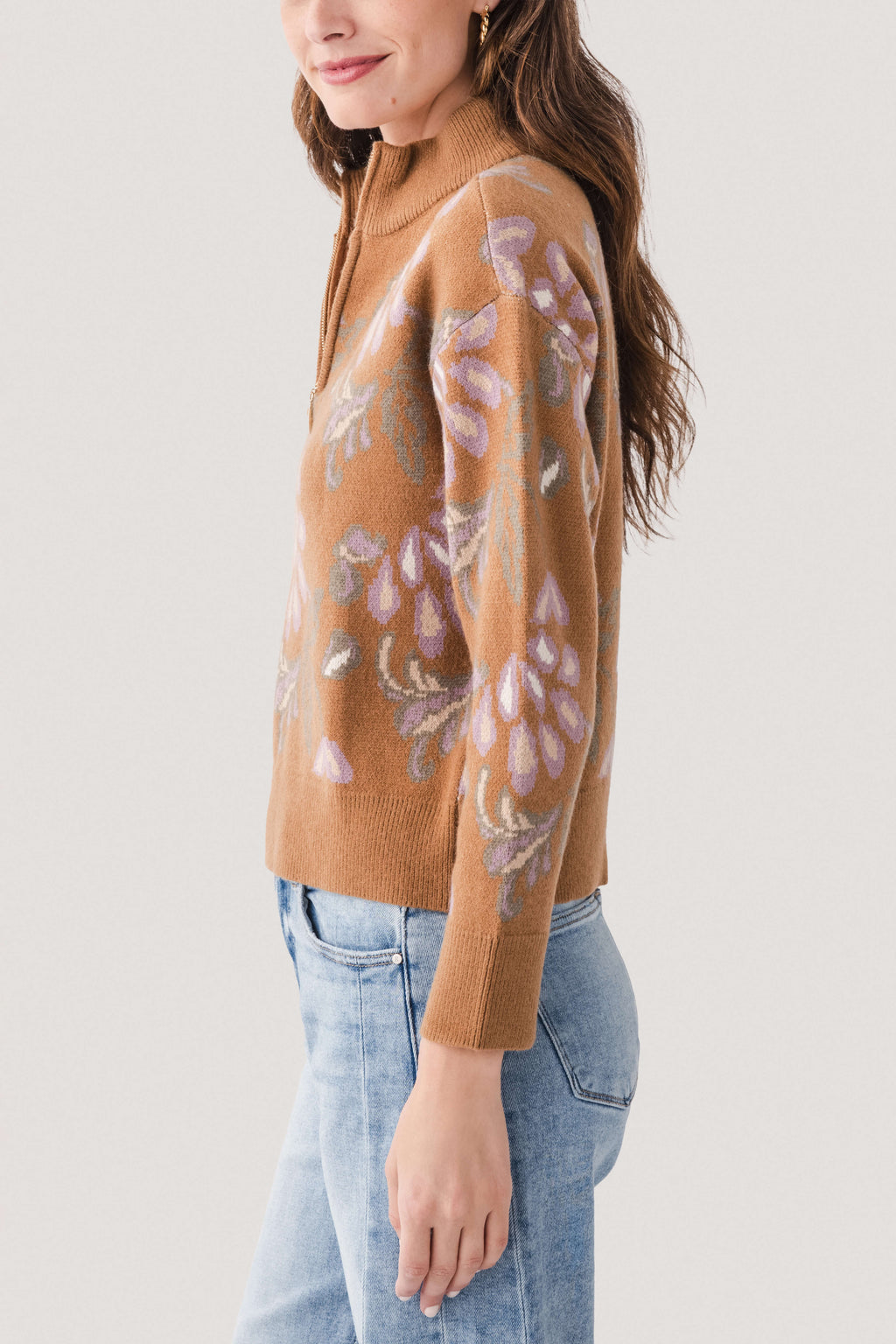 Current Air Pattern Jacquard Half Zip Up Sweater