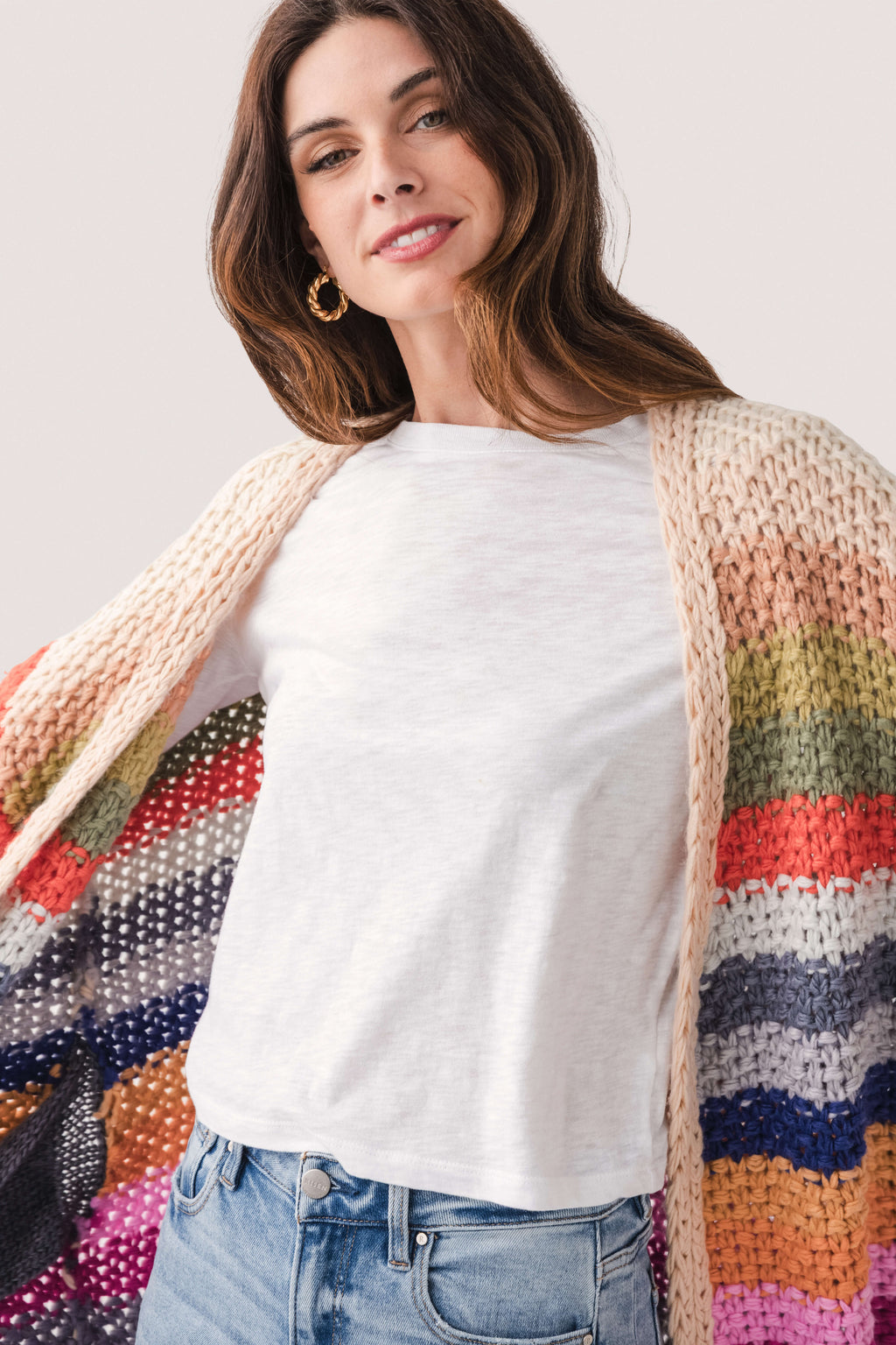 Listicle Rainbow Crochet Cardigan