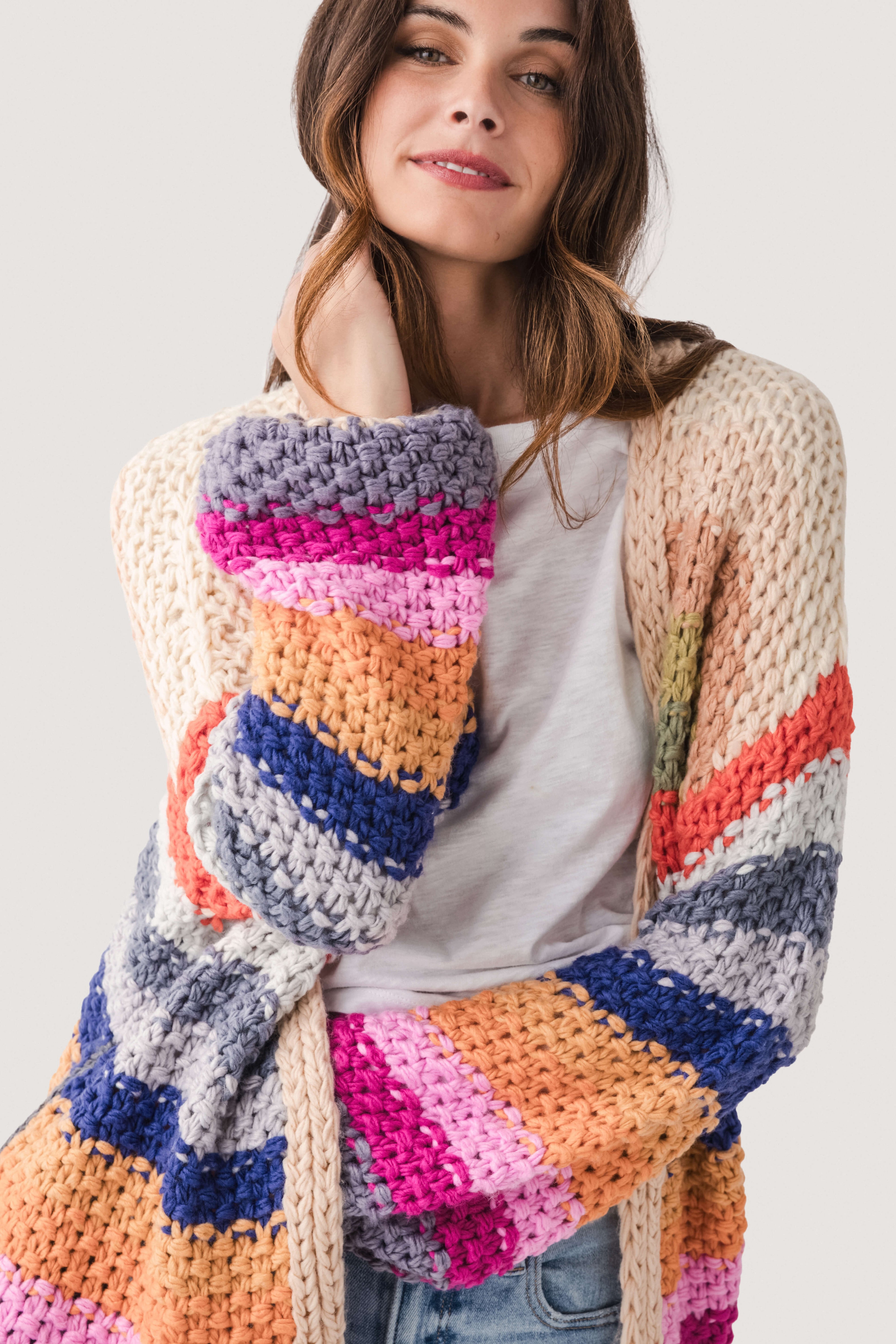 Listicle Rainbow Crochet Cardigan – Social Threads