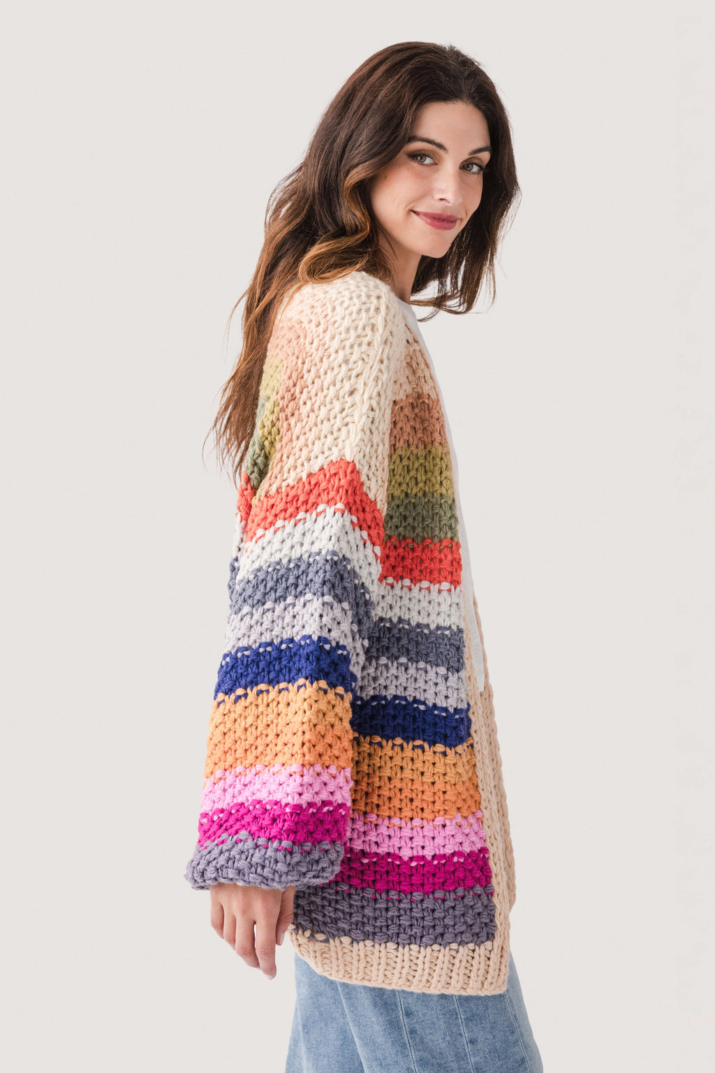 Listicle Rainbow Crochet Cardigan