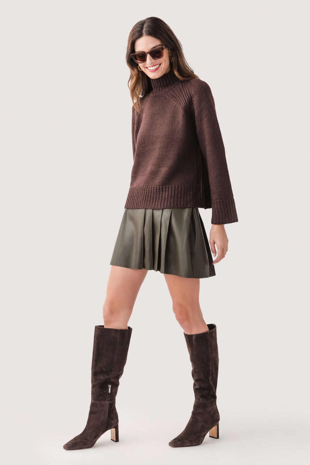 THML Faux Leather Pleated Mini Skirt