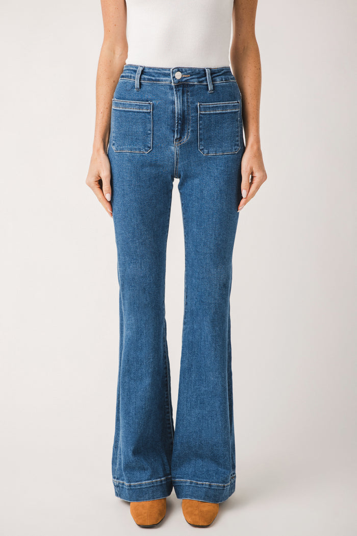 RISEN Slouchy Cropped Baggy Jeans with Front Patch Pocket