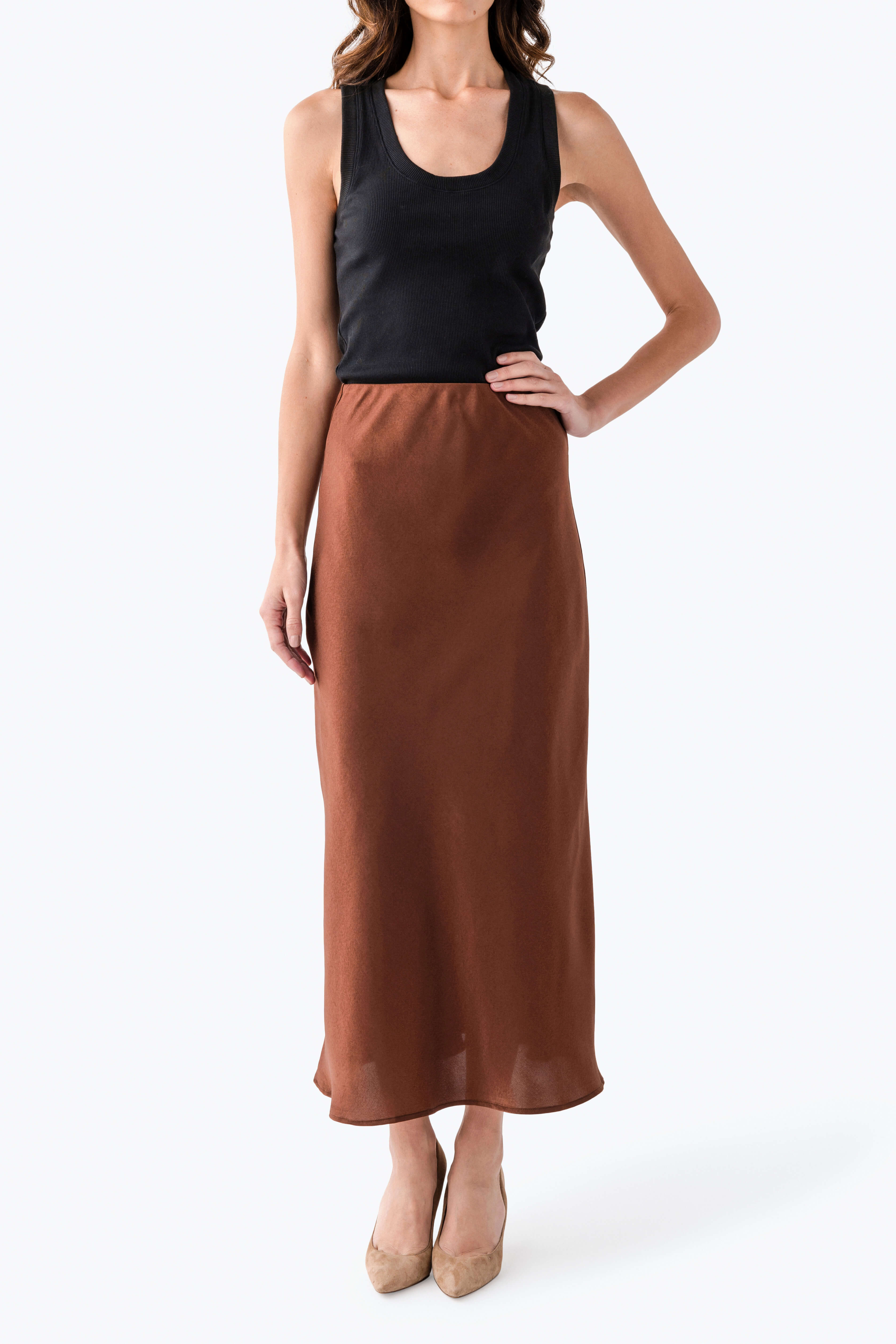 Seraphine Row Satin Maxi Skirt