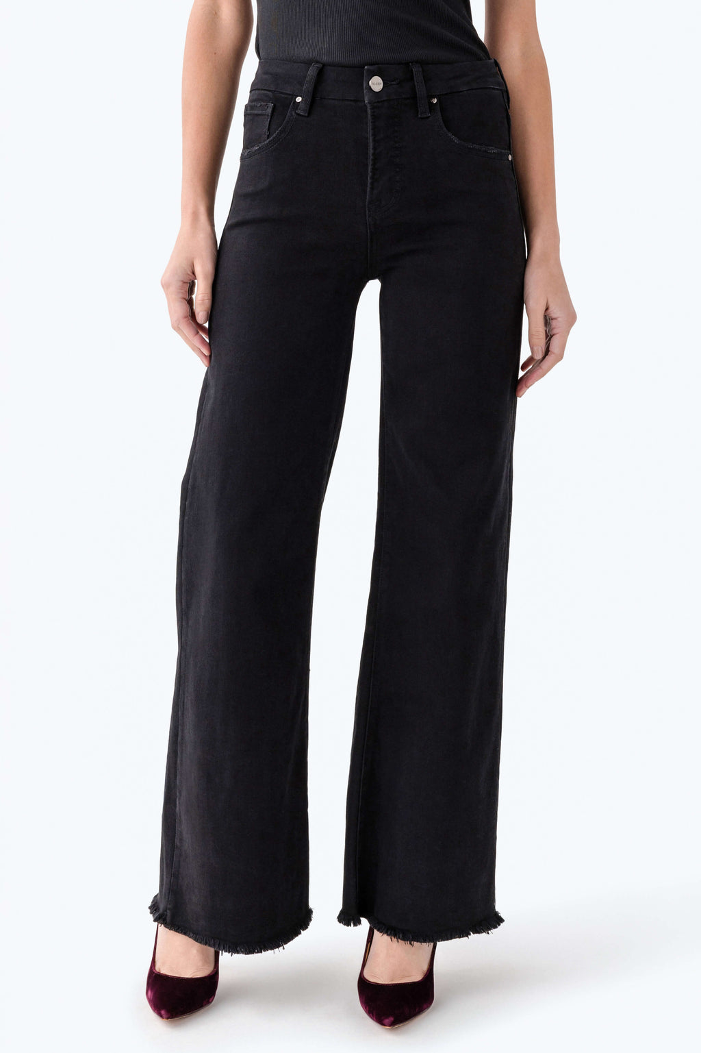Risen Elliot High Rise Raw Hem Wideleg Jeans
