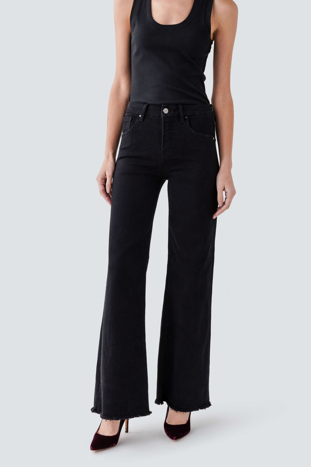 Risen Elliot High Rise Raw Hem Wideleg Jeans