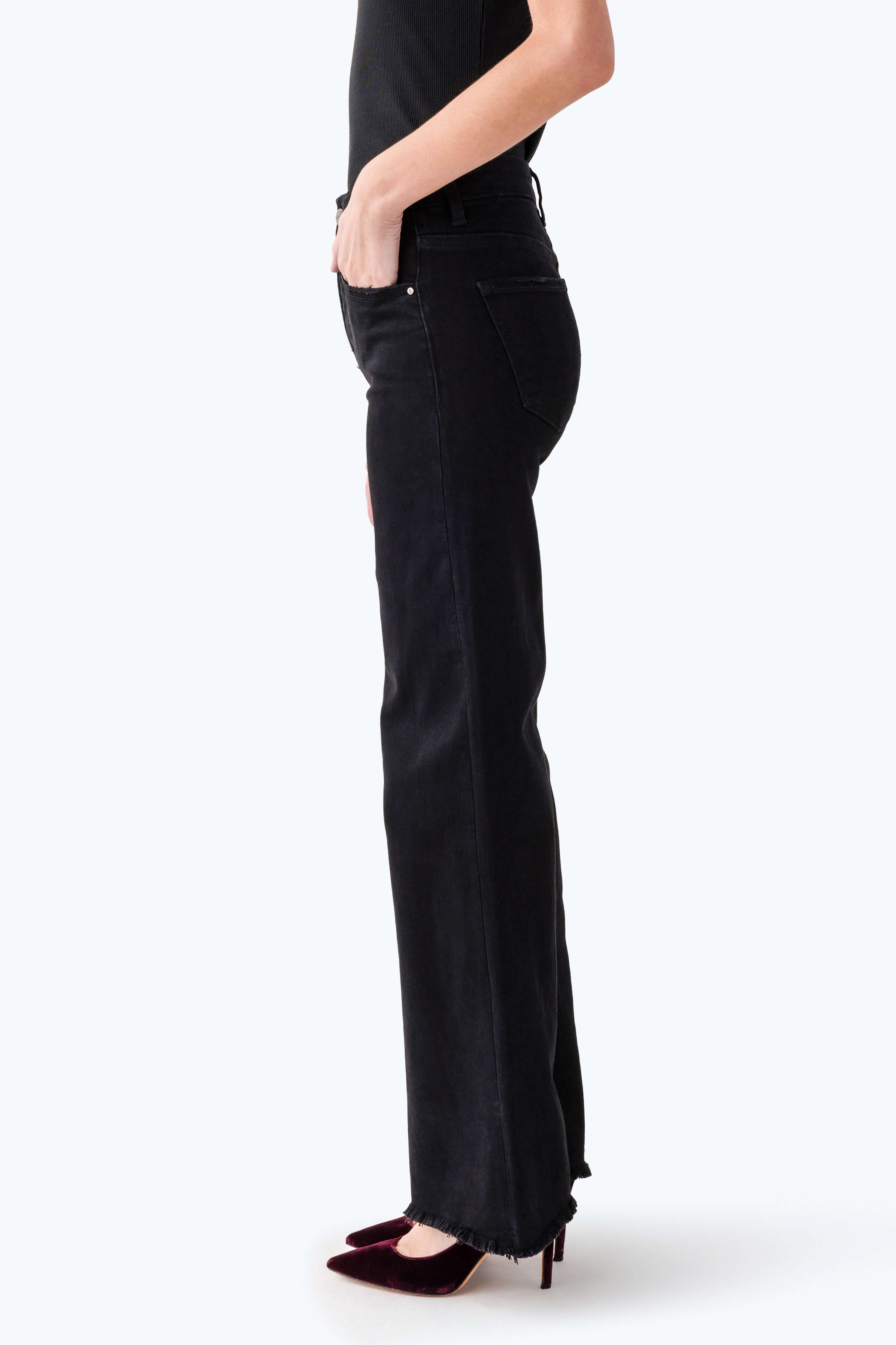 Risen Elliot High Rise Raw Hem Wideleg Jeans
