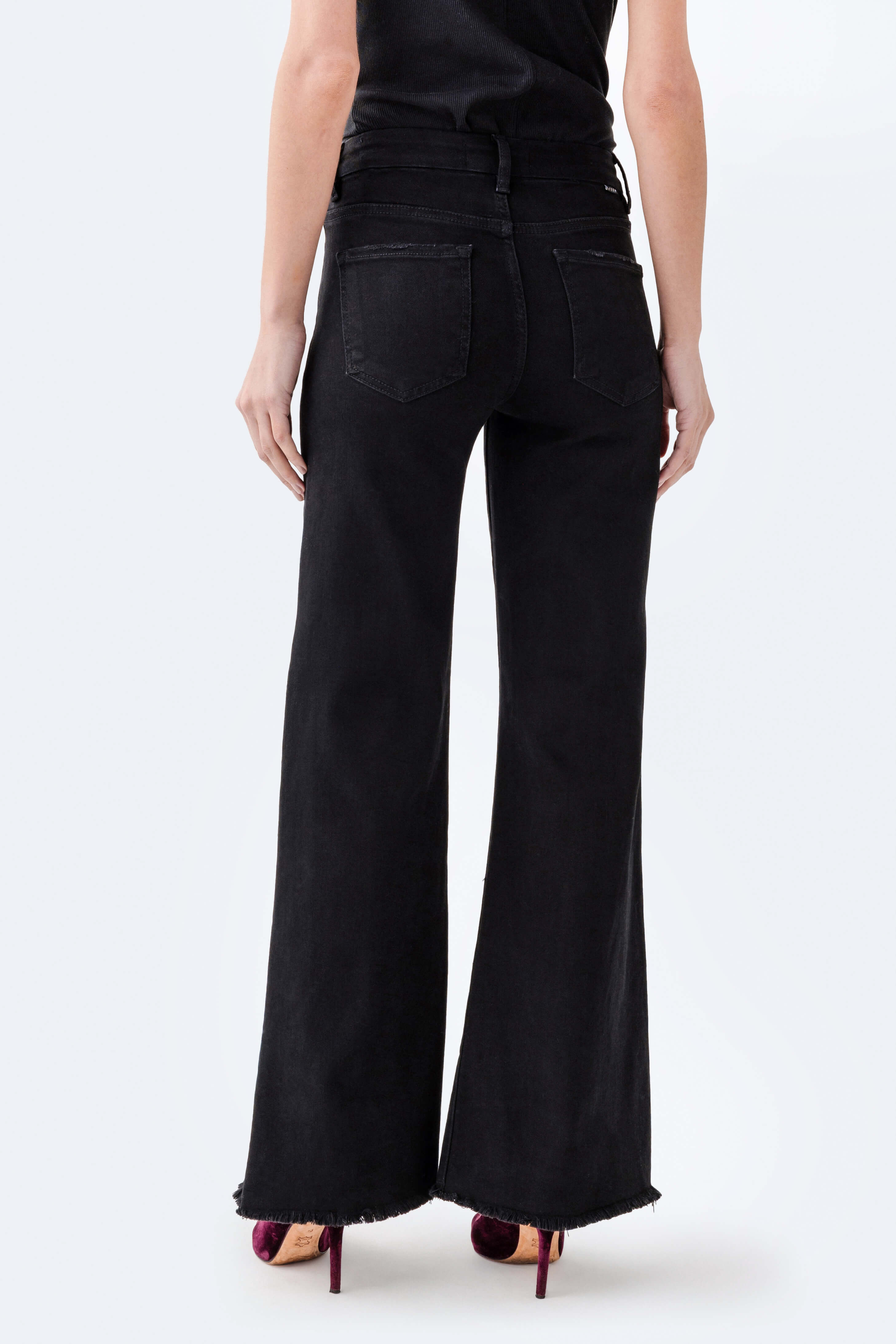 Risen Elliot High Rise Raw Hem Wideleg Jeans