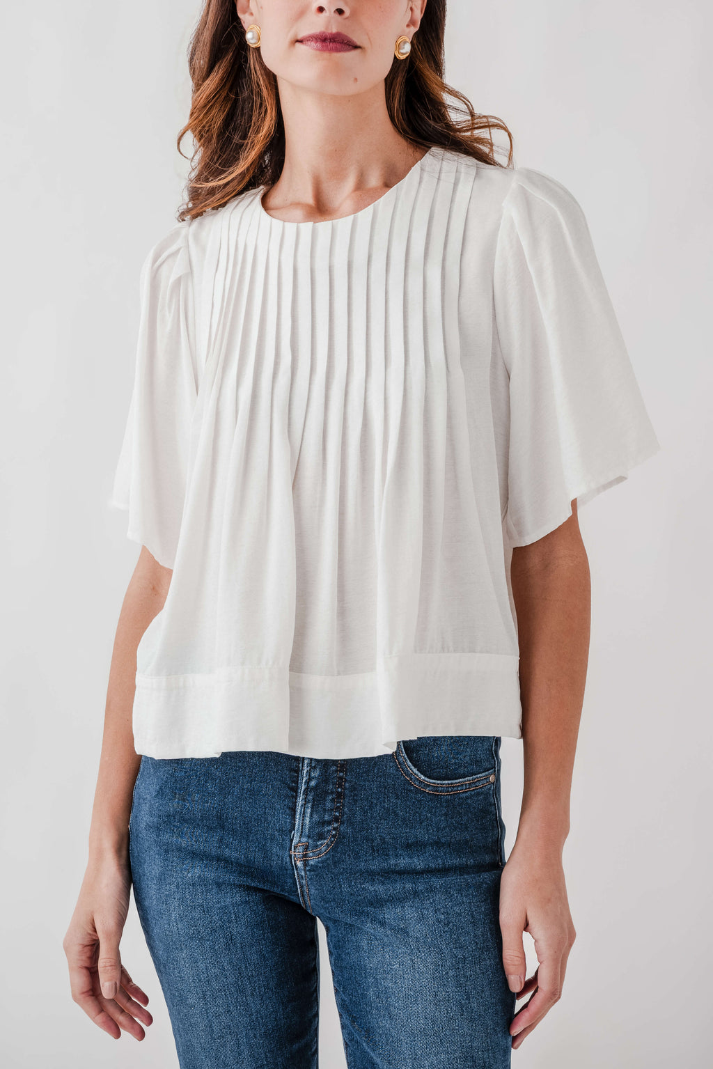 Seraphine Row Pintuck Detail Short Sleeve Top