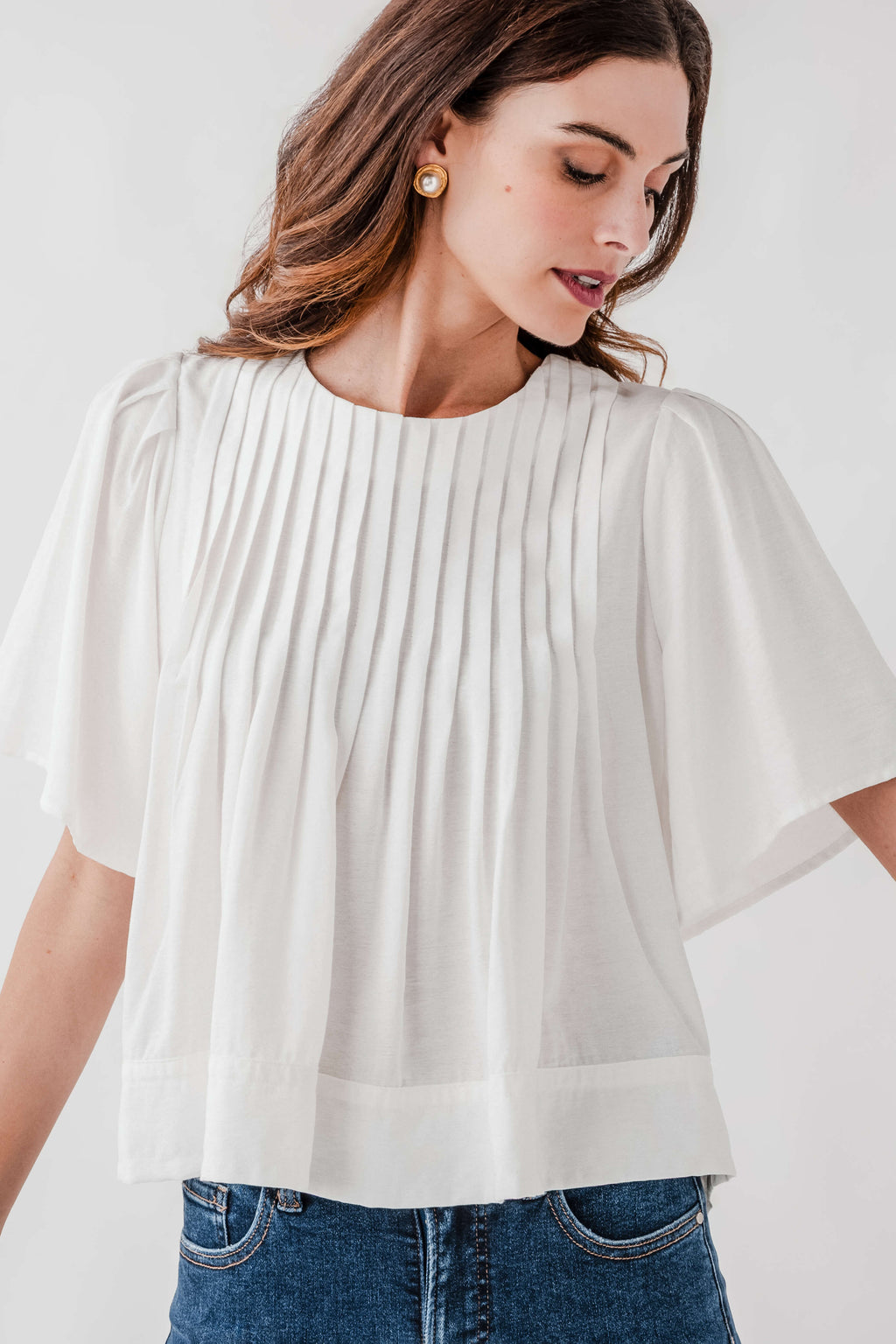 Seraphine Row Pintuck Detail Short Sleeve Top