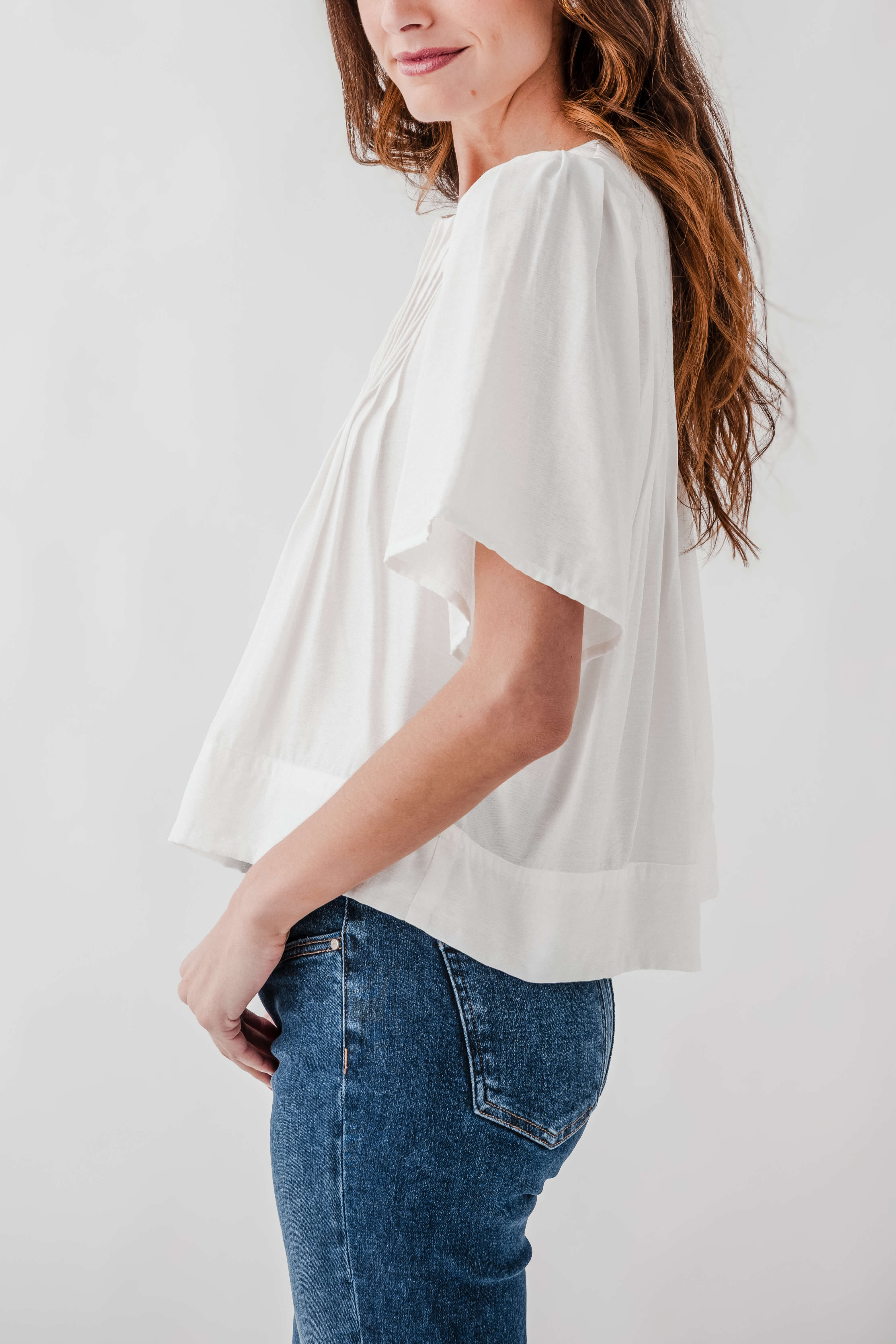 Seraphine Row Pintuck Detail Short Sleeve Top
