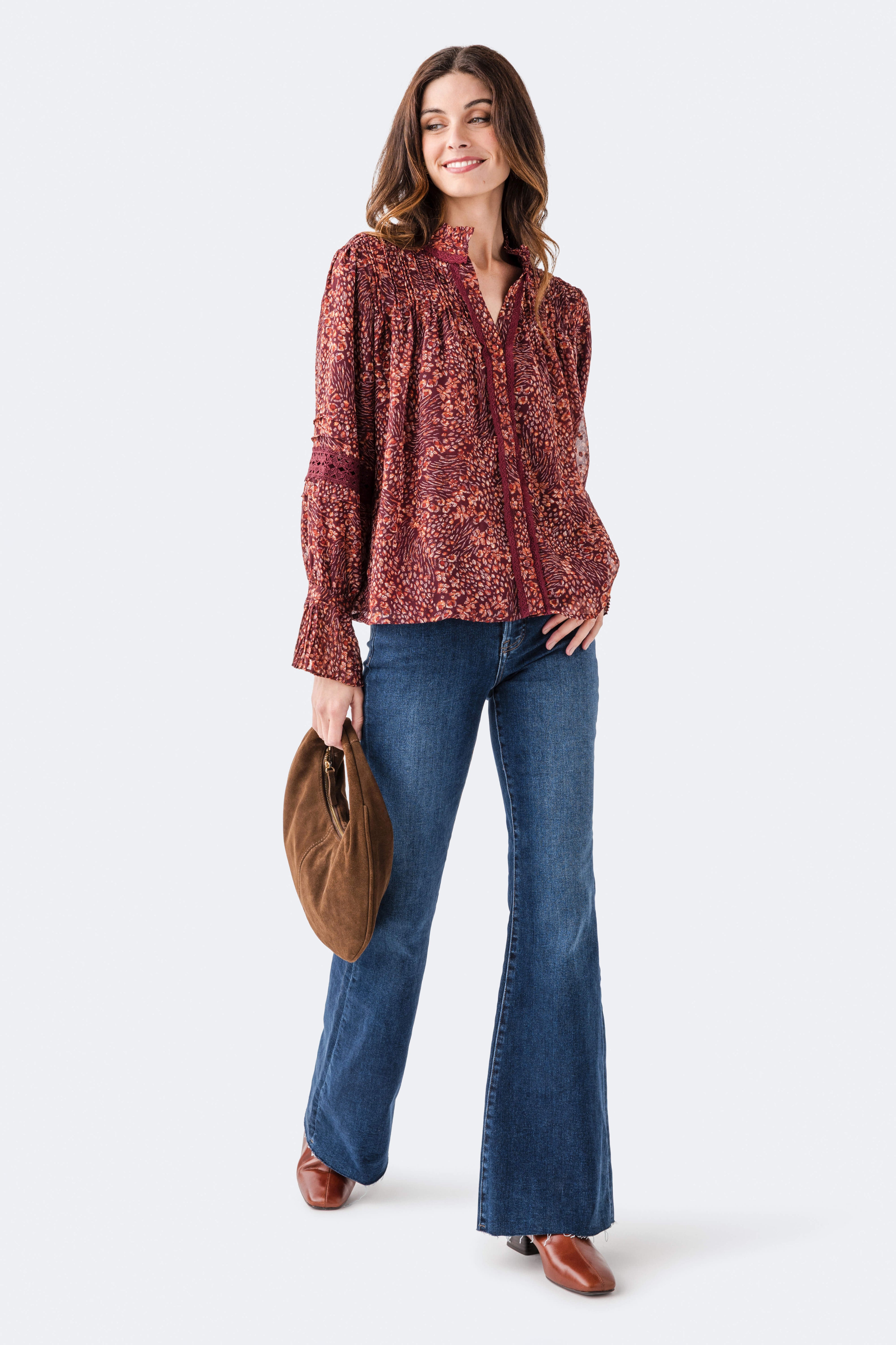 Fate Floral Print Lace Trimmed Top