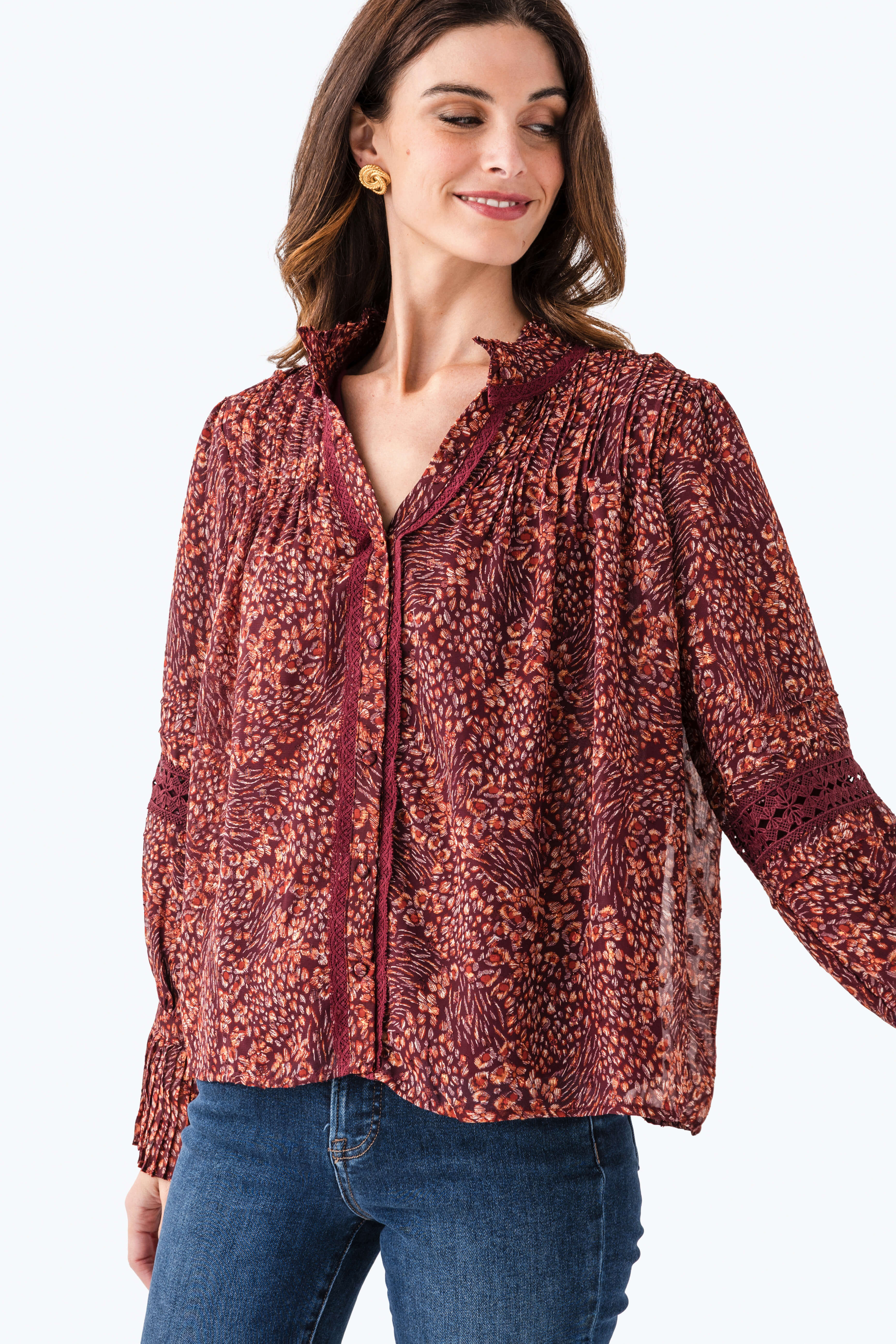 Fate Floral Print Lace Trimmed Top