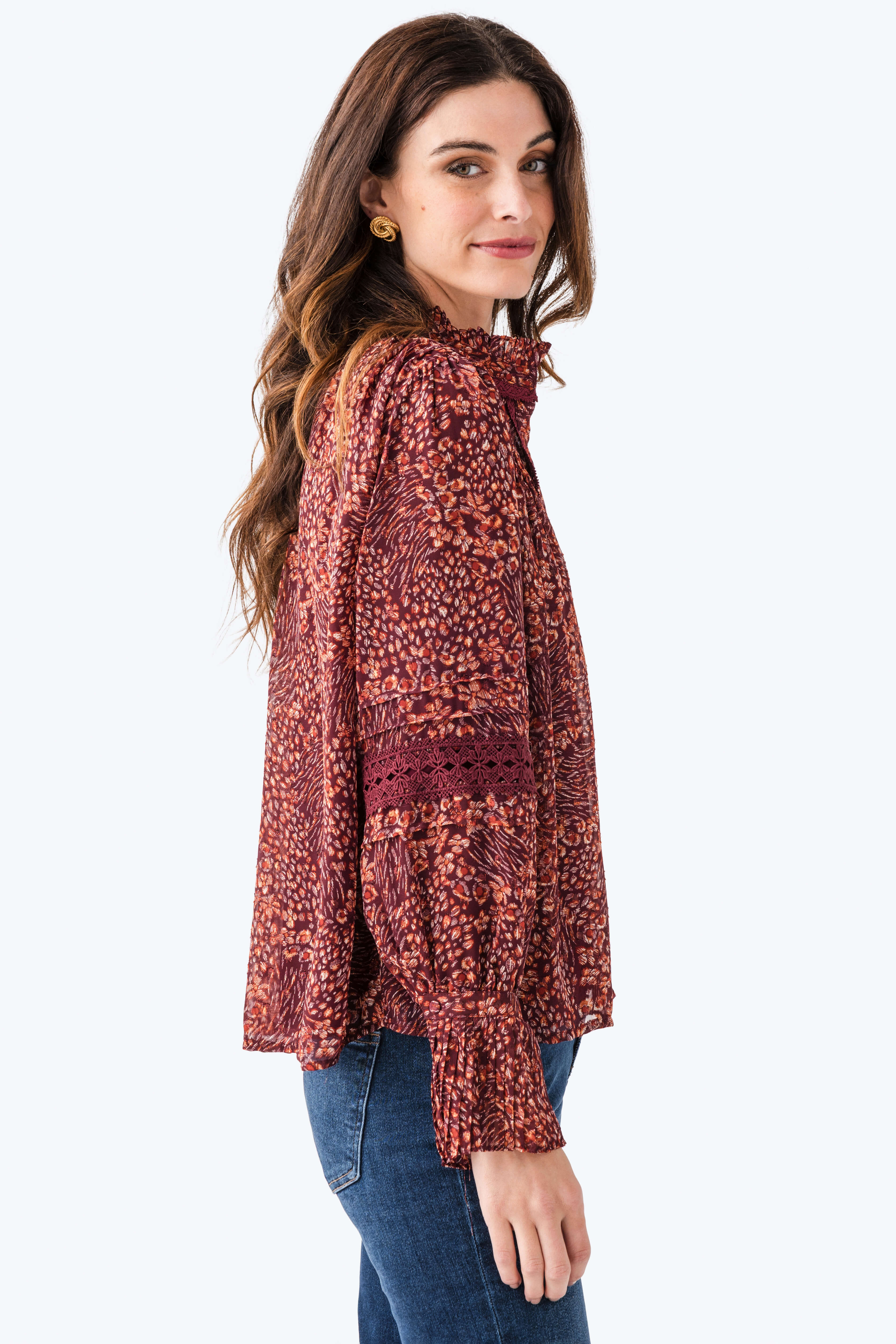 Fate Floral Print Lace Trimmed Top