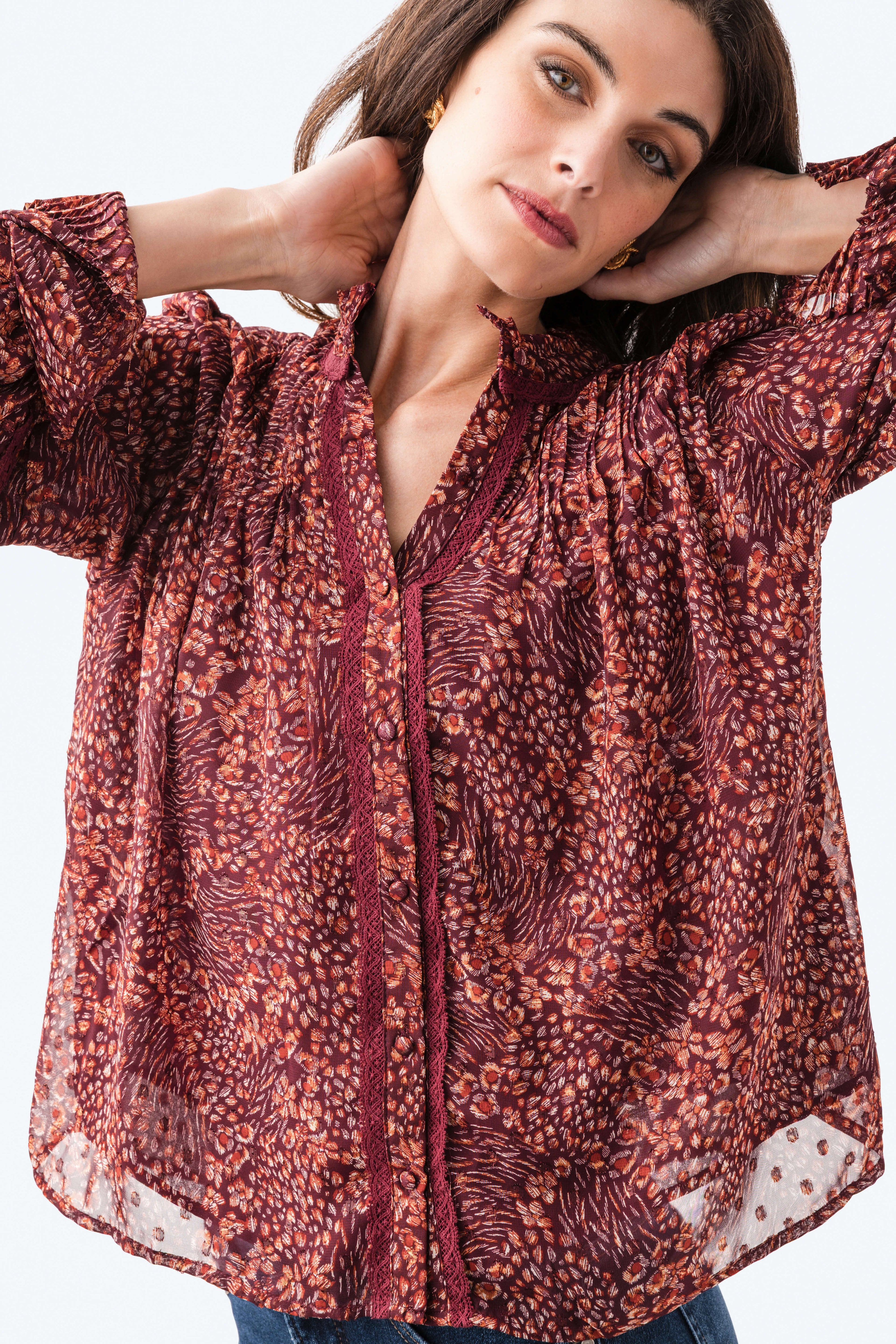 Fate Floral Print Lace Trimmed Top