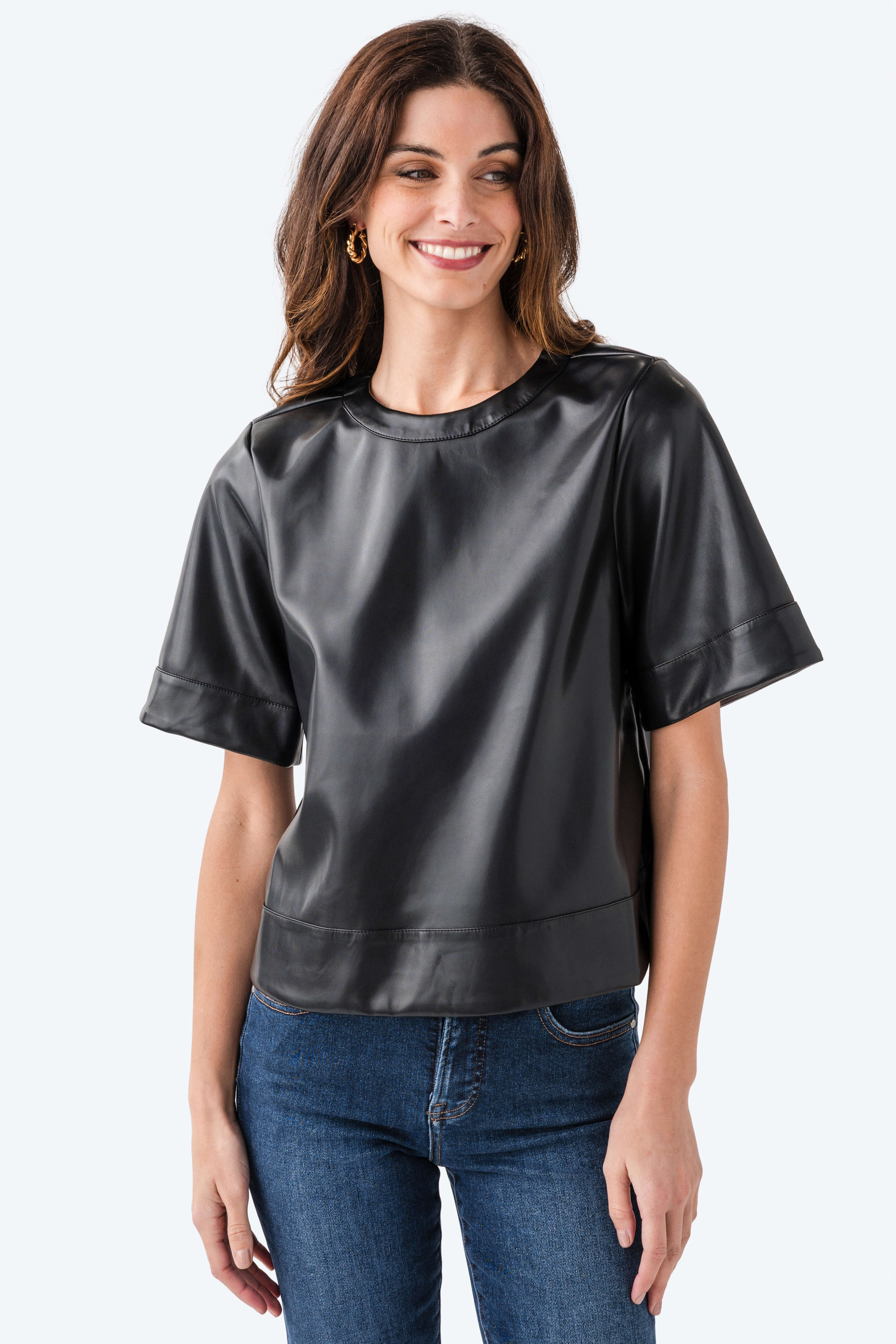 THML Faux Leather Short Sleeve Top