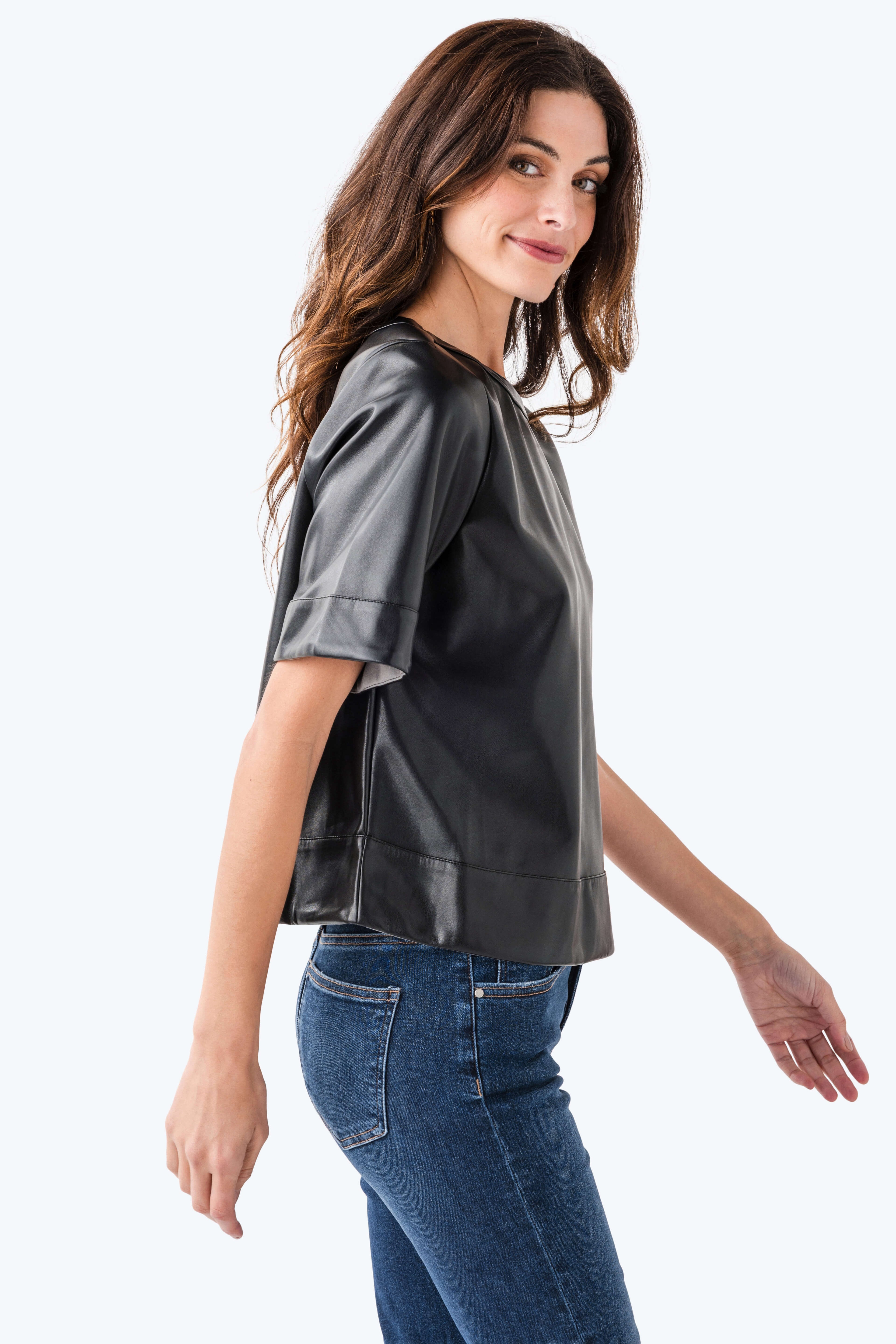 THML Faux Leather Short Sleeve Top