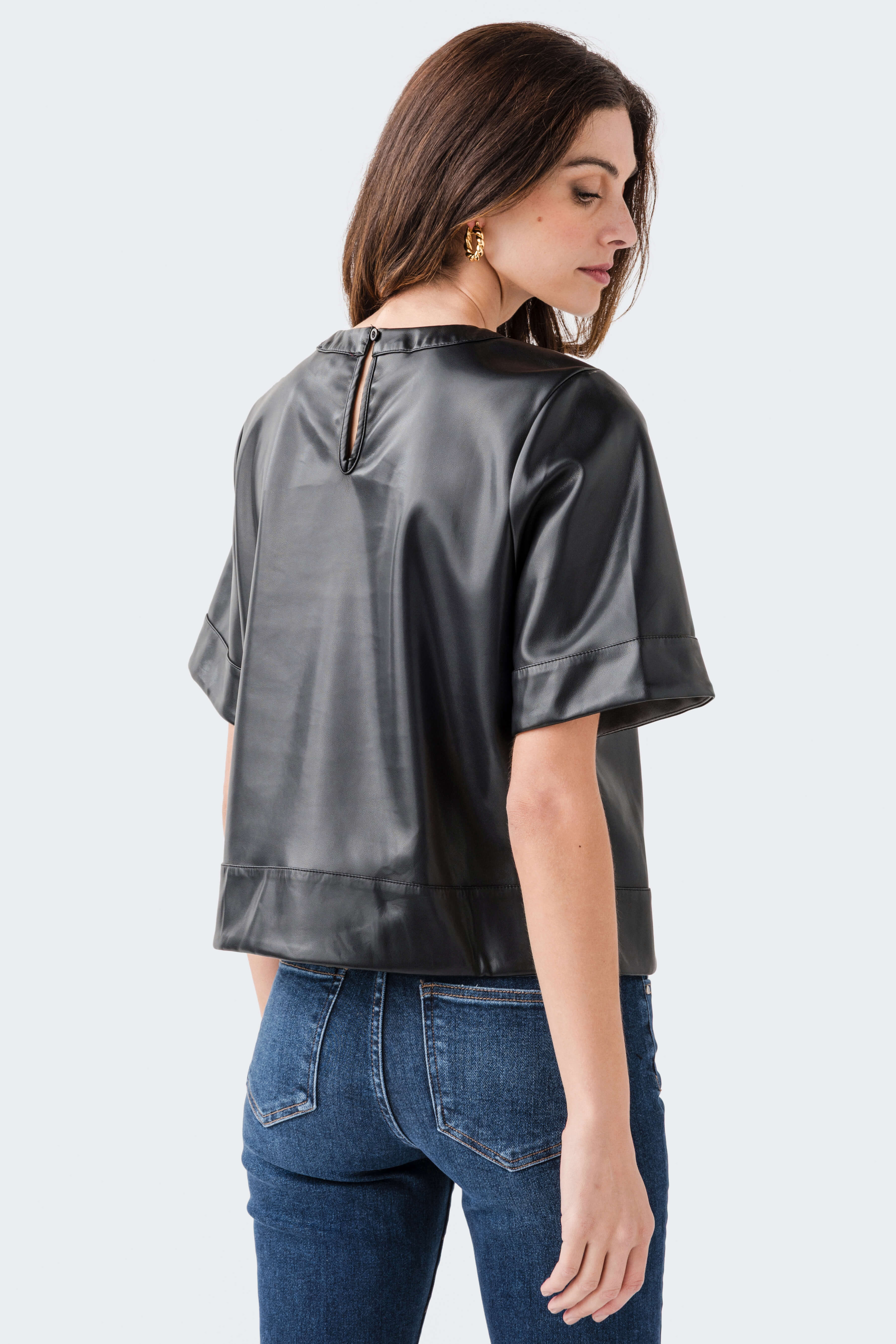 THML Faux Leather Short Sleeve Top