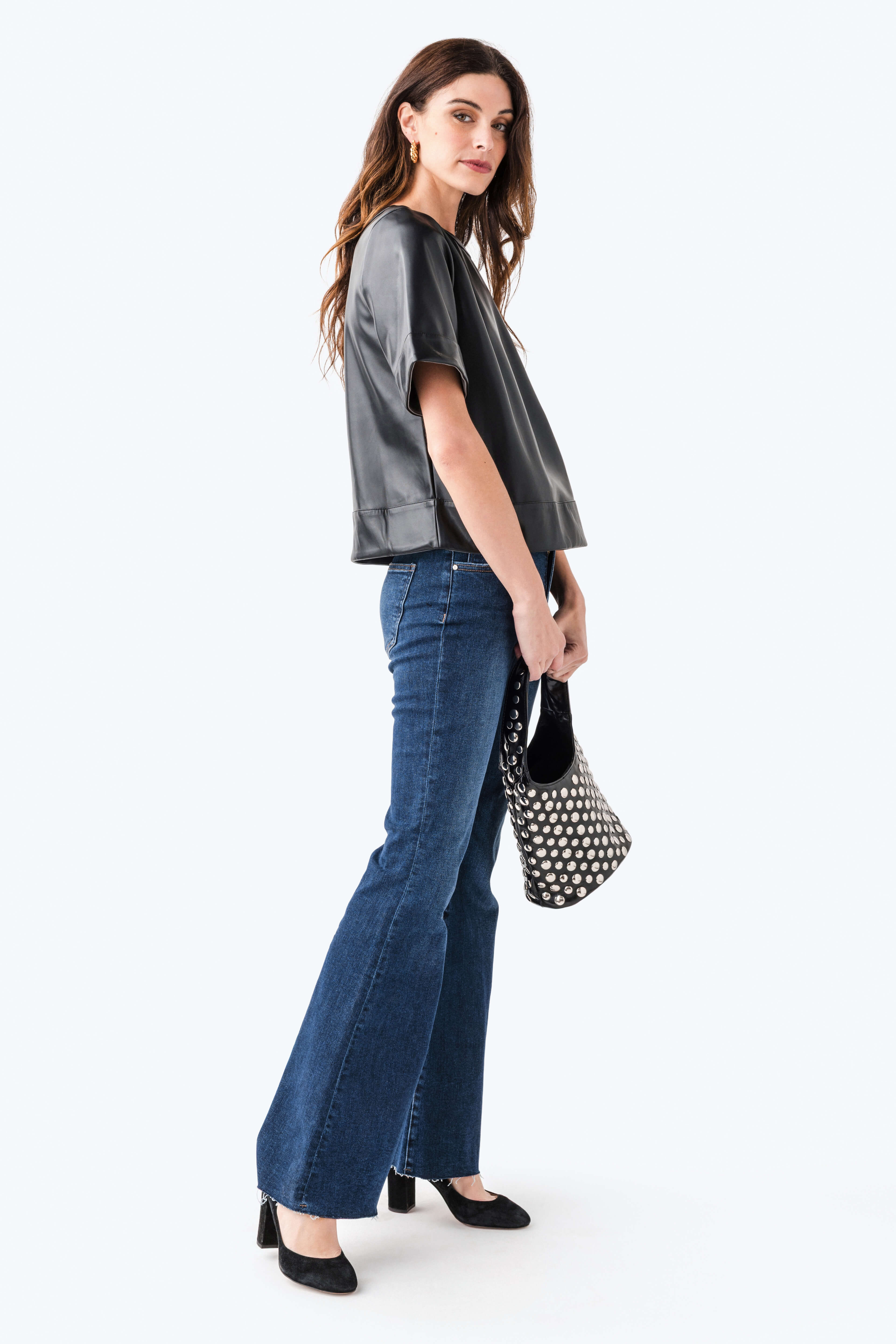 THML Faux Leather Short Sleeve Top