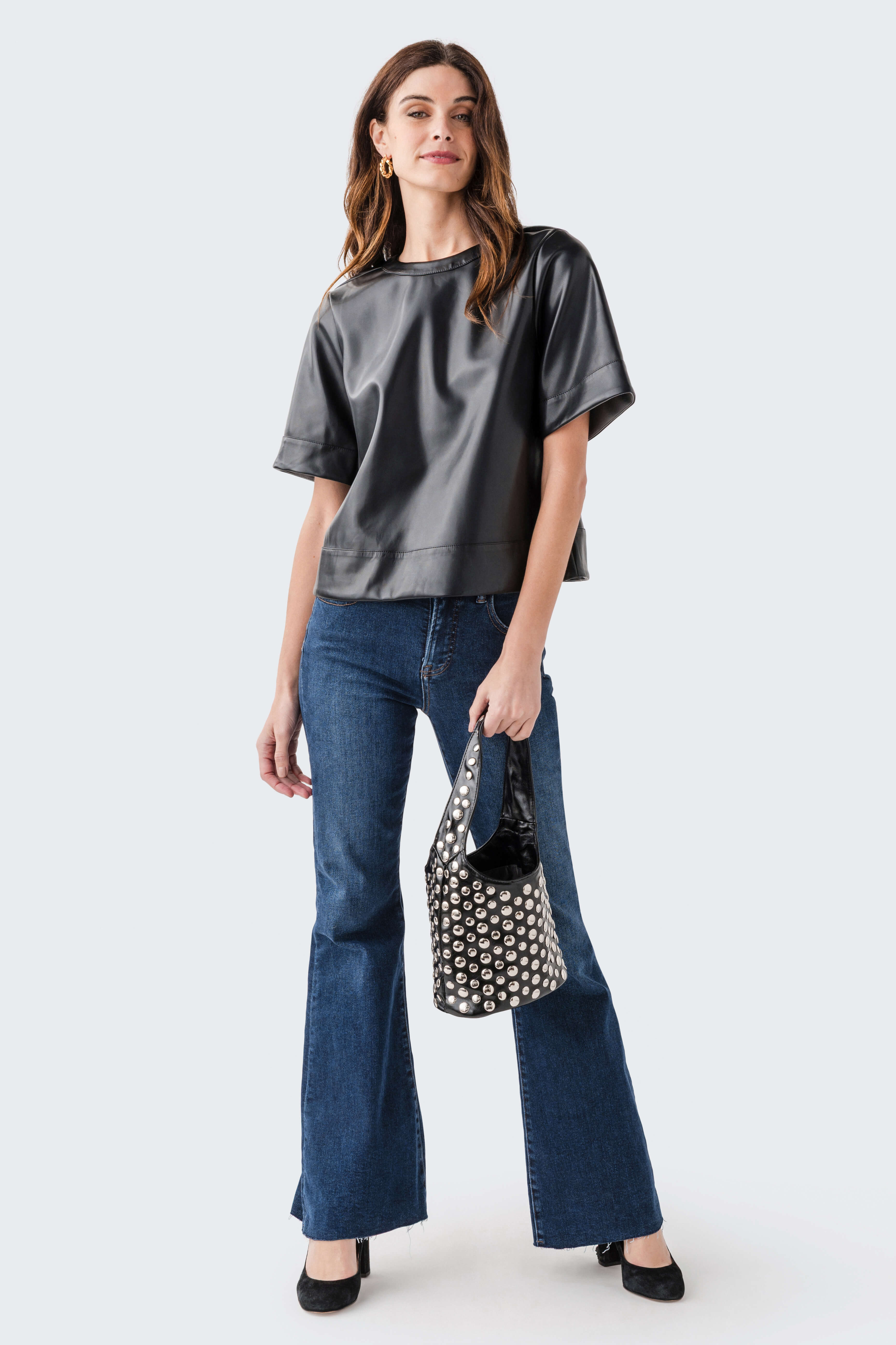 THML Faux Leather Short Sleeve Top