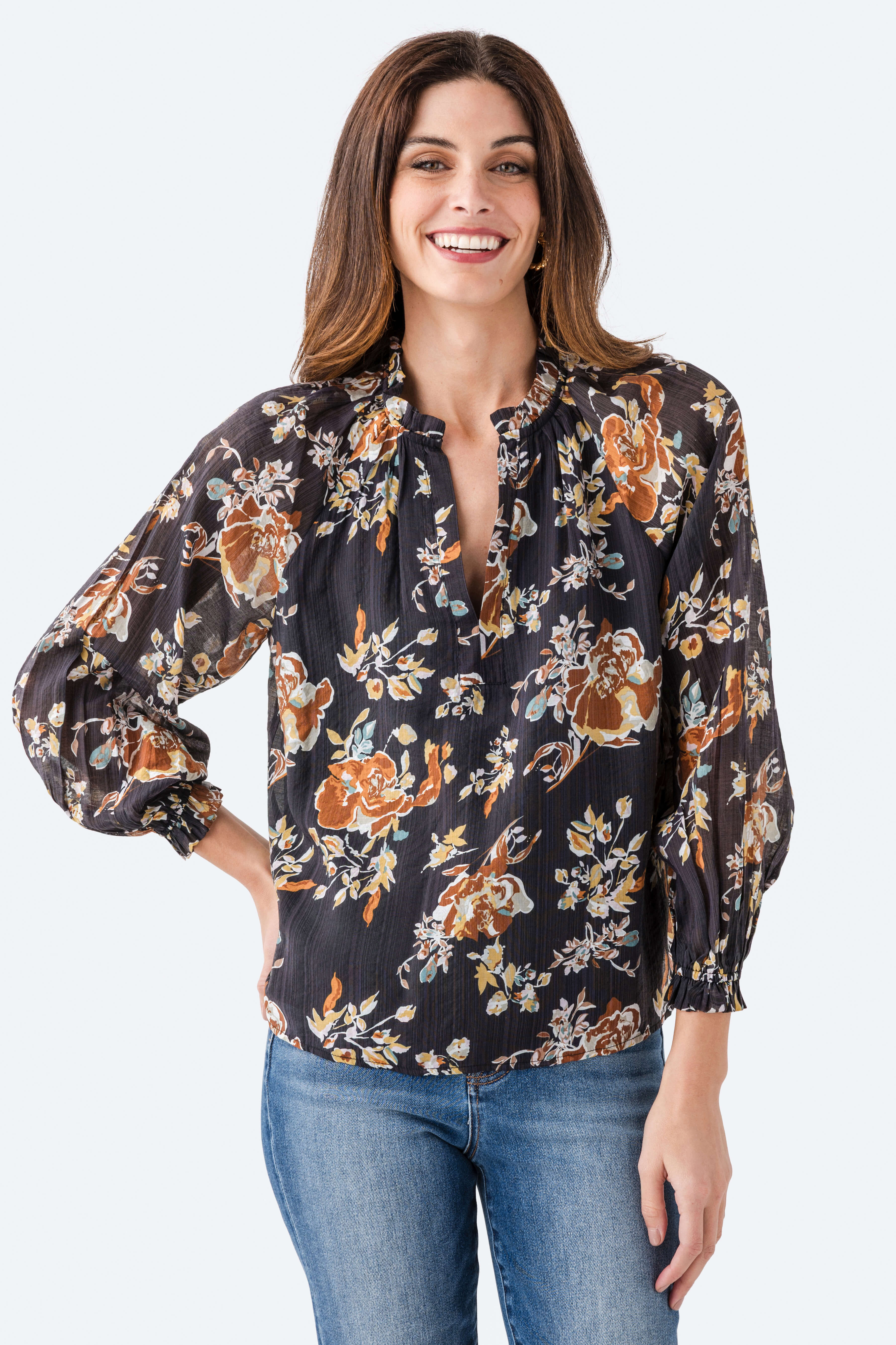 THML Floral Splitneck L/S Top