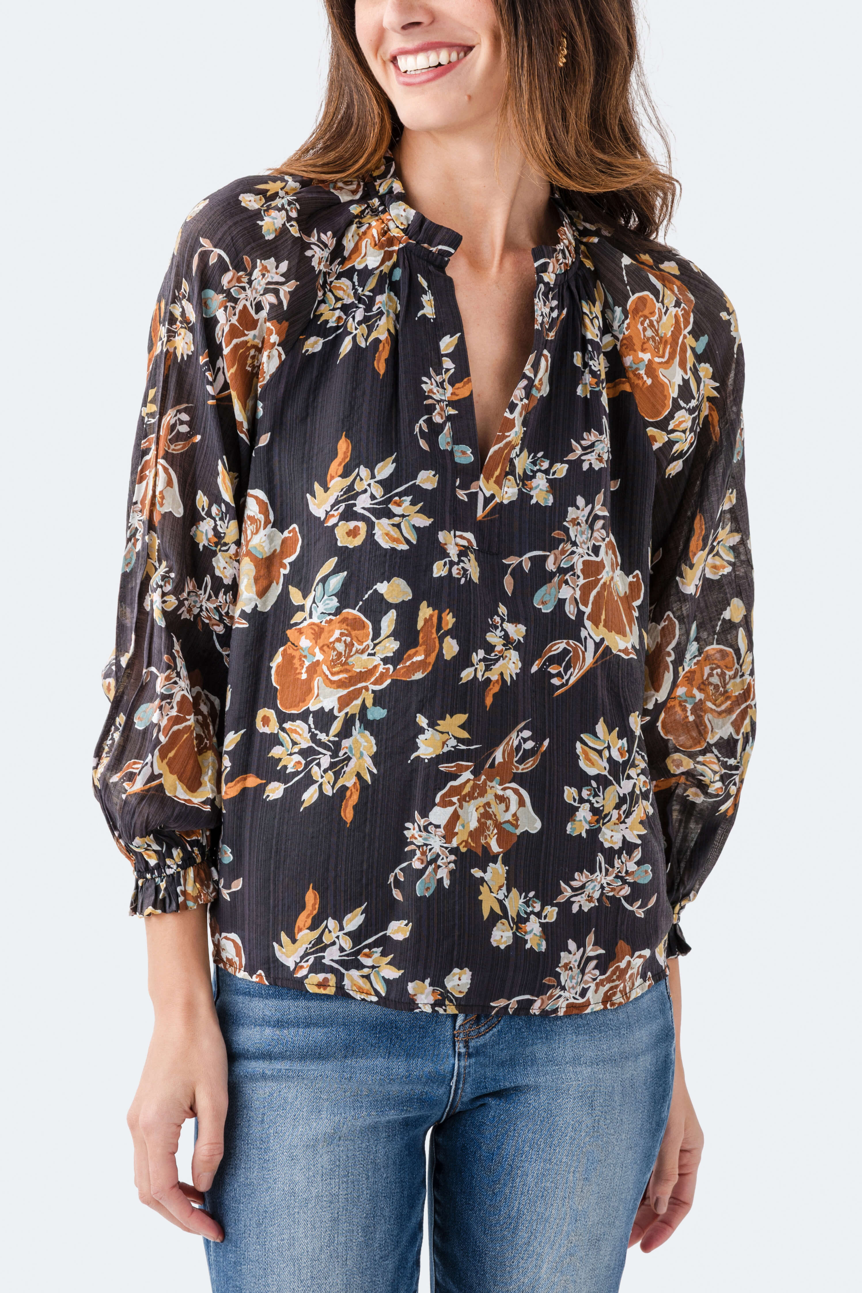 THML Floral Splitneck L/S Top