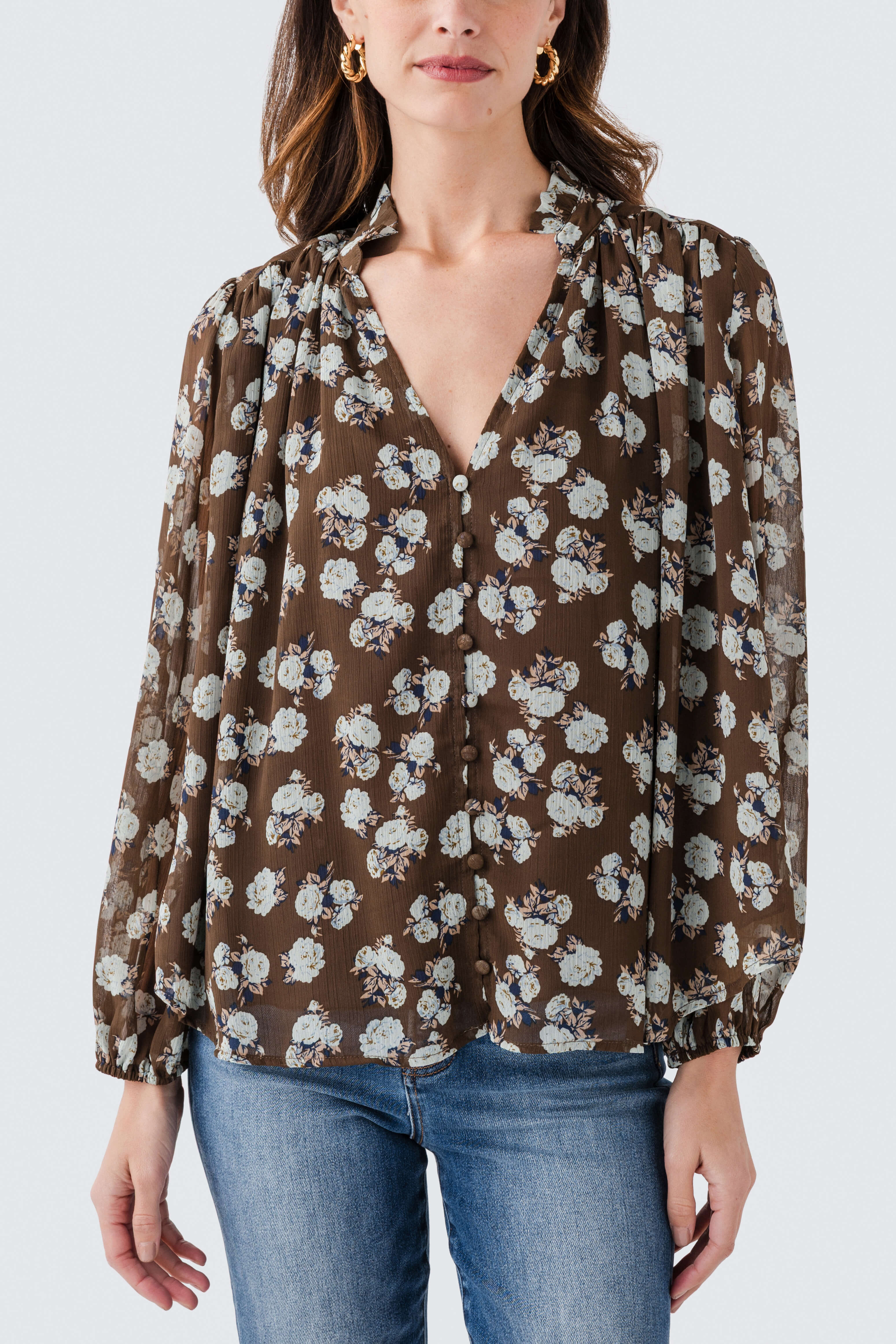 Fate Printed Button Front Top