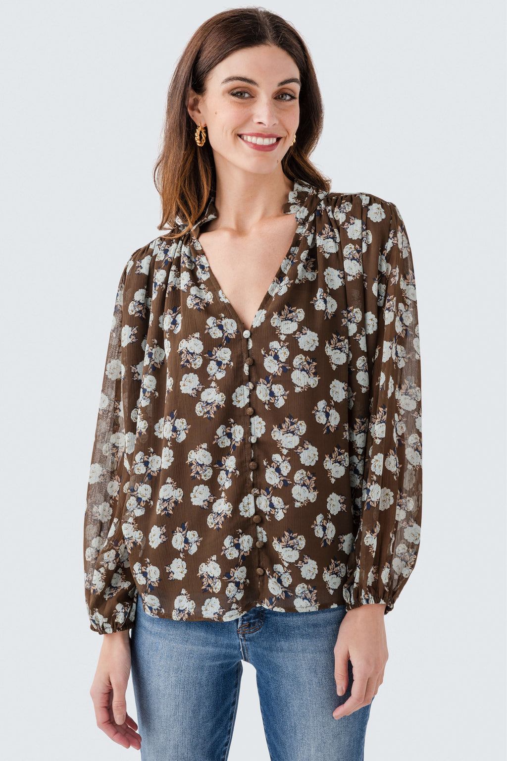 Fate Printed Button Front Top