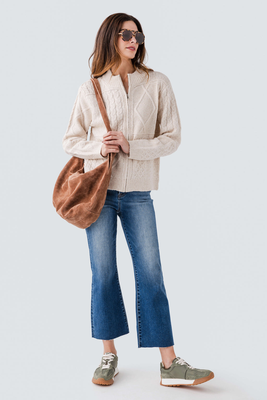 Hem & Thread Multi Pattern Zip Up Sweater Cardigan