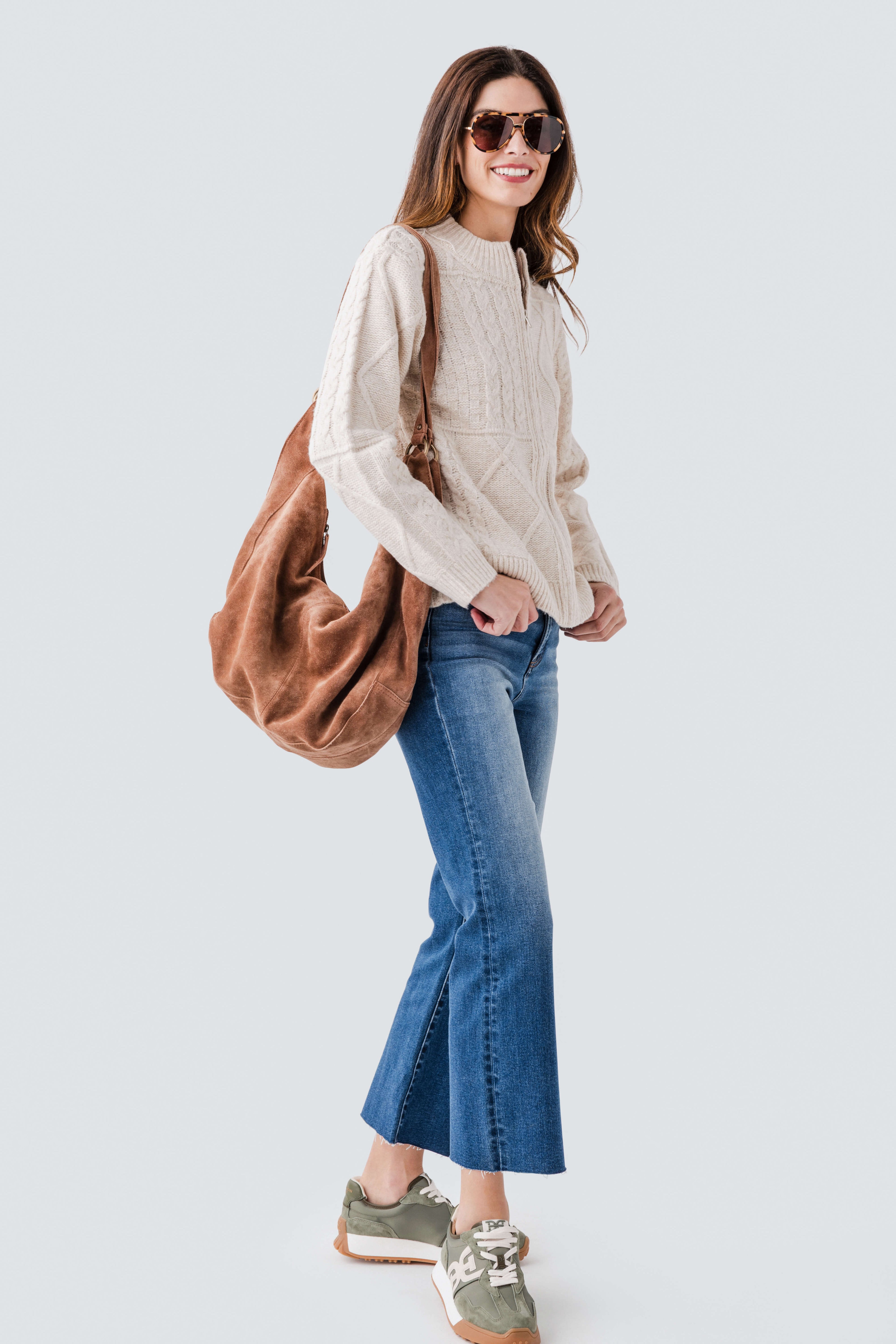 Hem & Thread Multi Pattern Zip Up Sweater Cardigan