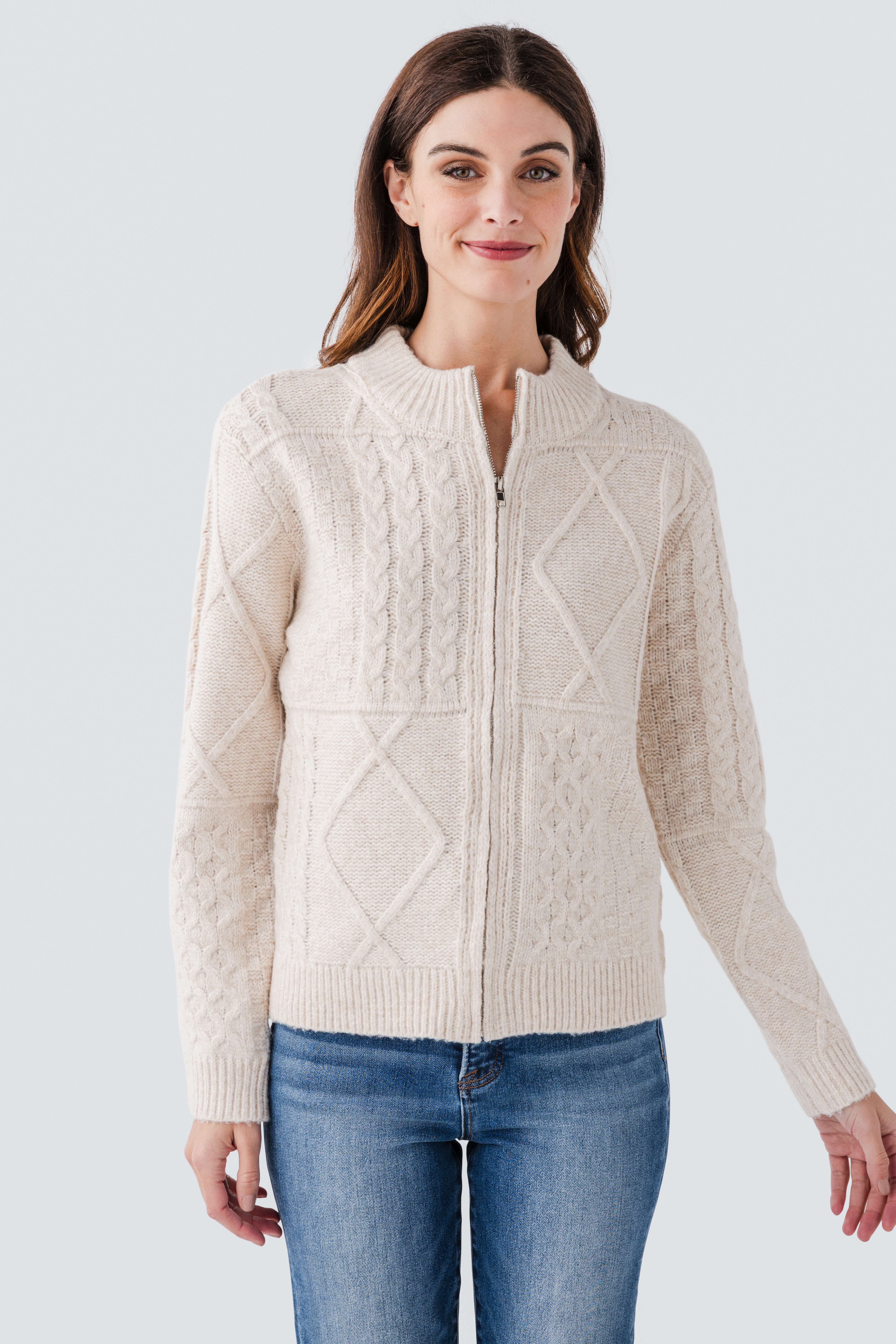 Hem & Thread Multi Pattern Zip Up Sweater Cardigan – Social Threads