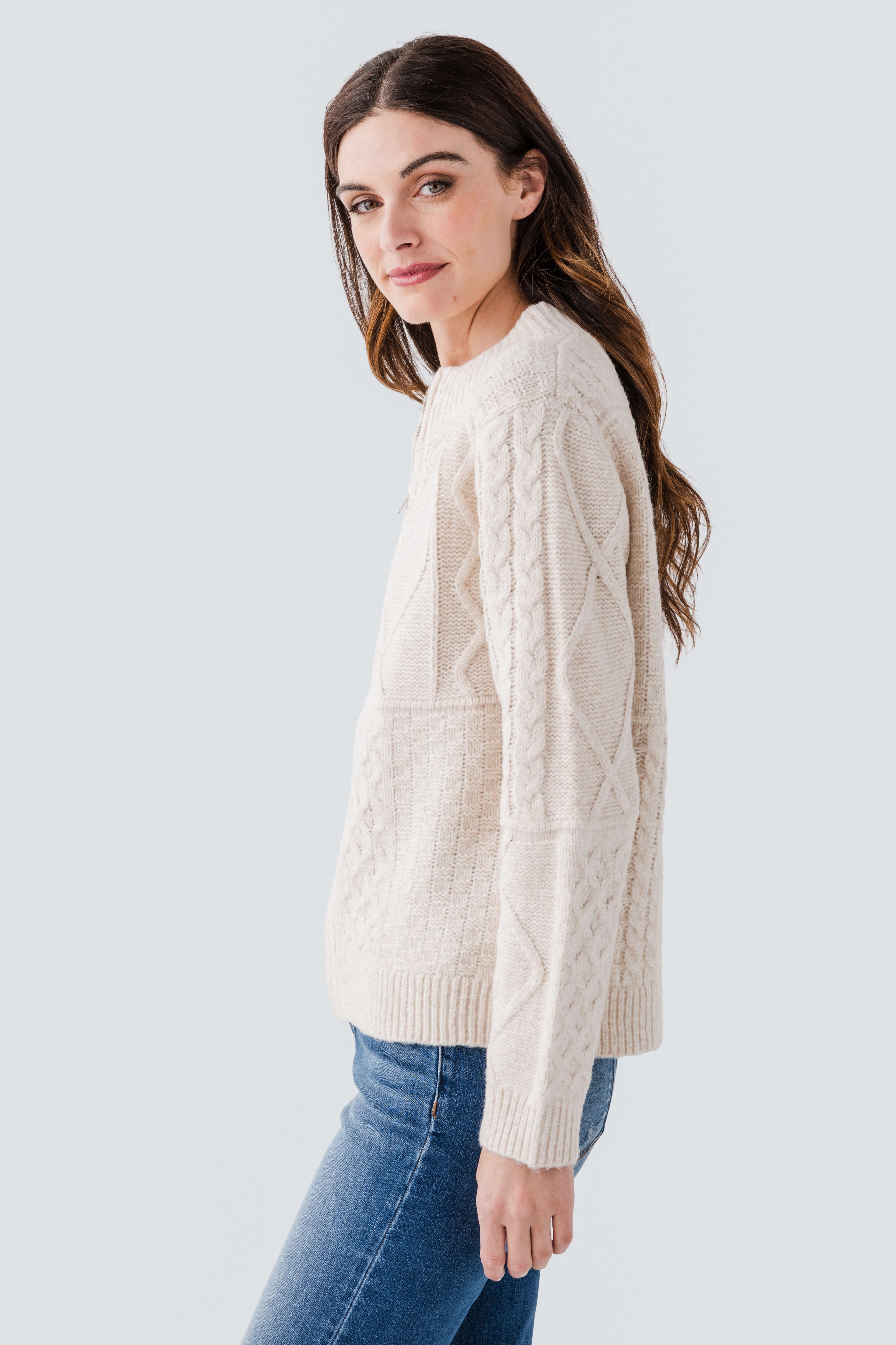 Hem & Thread Multi Pattern Zip Up Sweater Cardigan