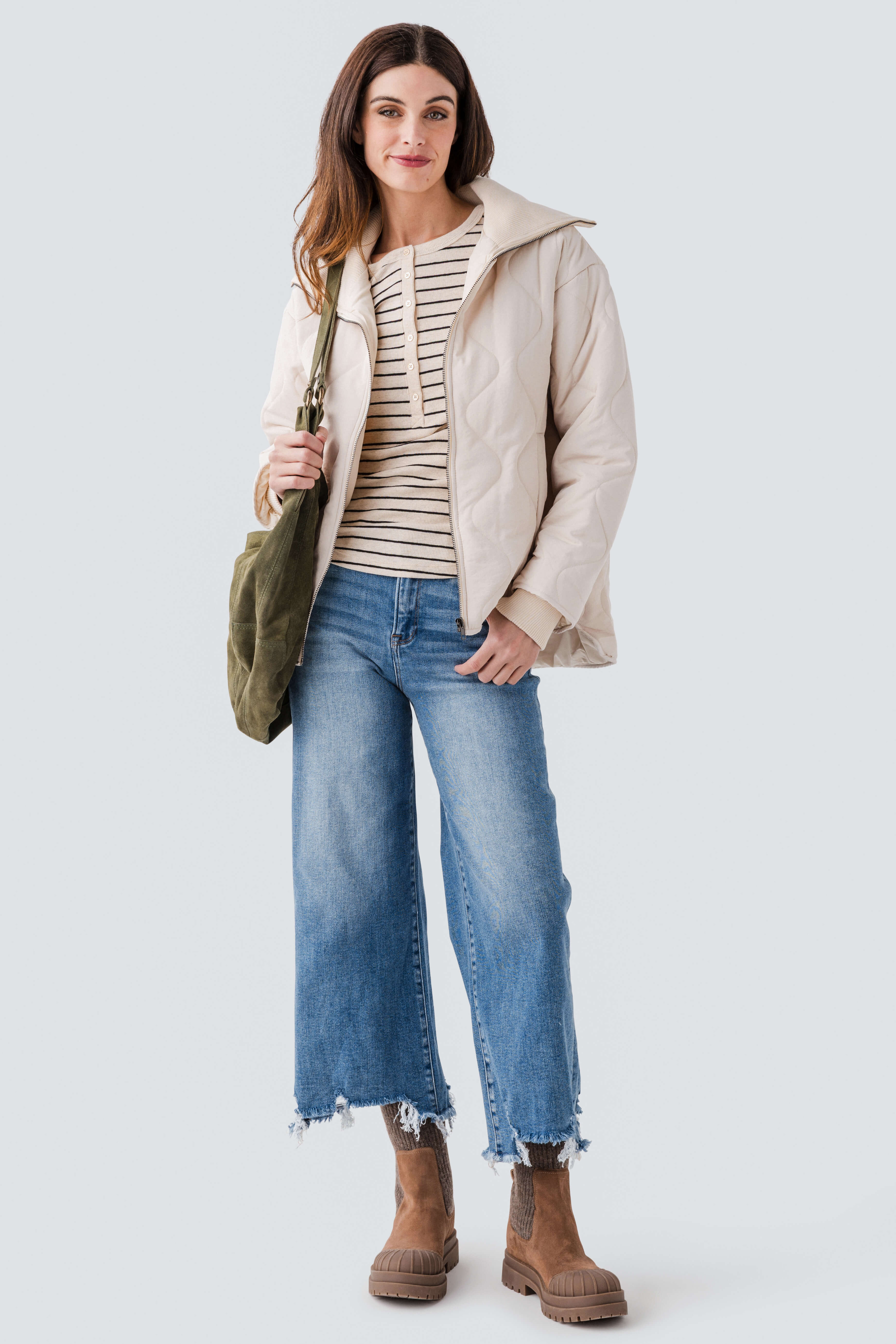 Hem & Thread Quilted Jacket w/ Rib Collar & Cuff