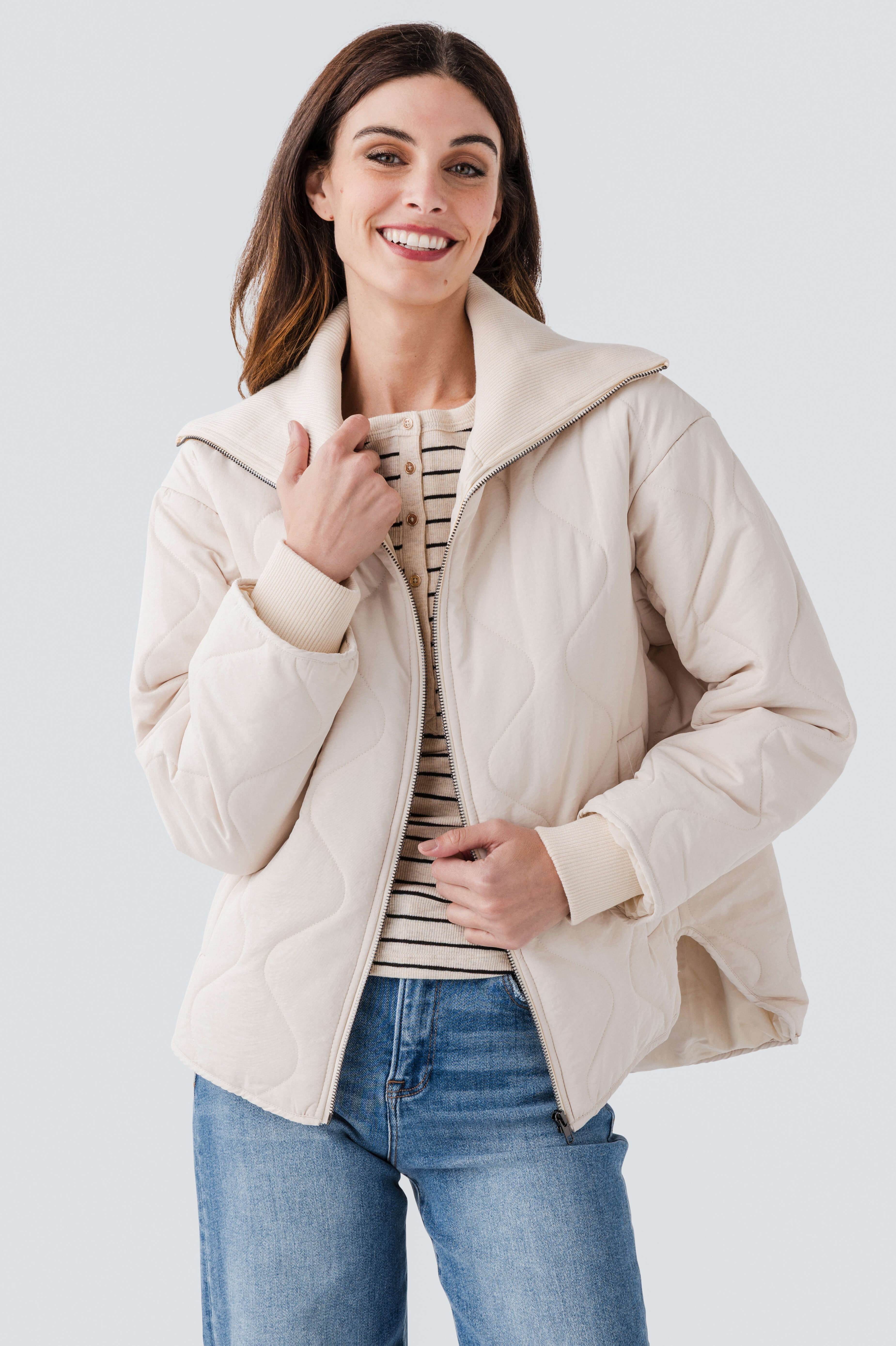 Hem & Thread Quilted Jacket w/ Rib Collar & Cuff