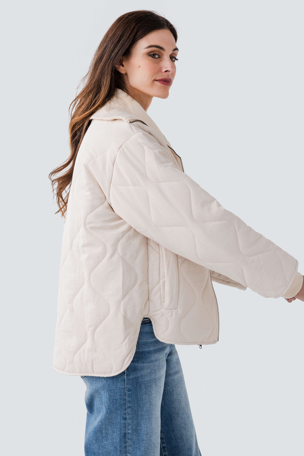 Hem & Thread Quilted Jacket w/ Rib Collar & Cuff