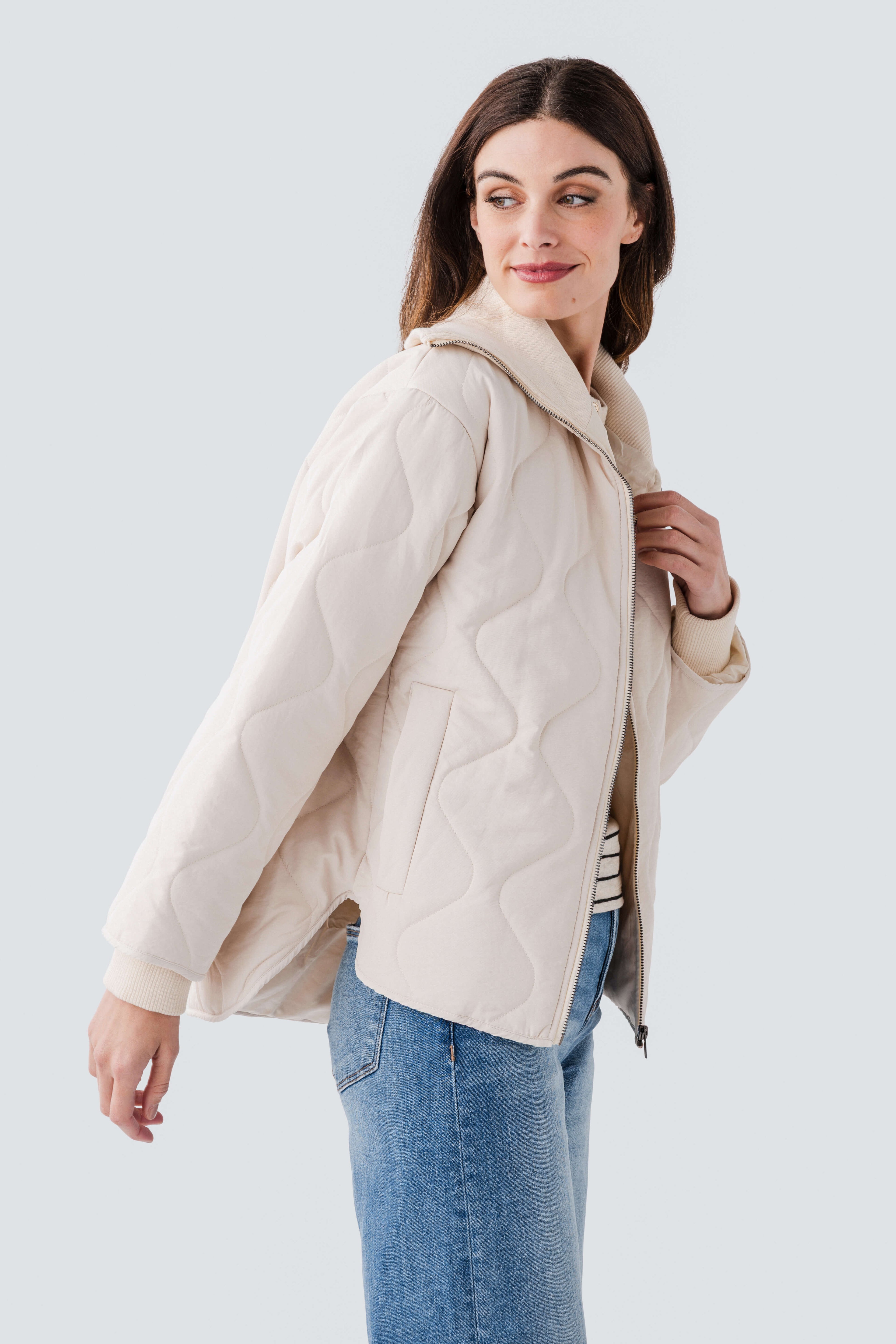 Hem & Thread Quilted Jacket w/ Rib Collar & Cuff