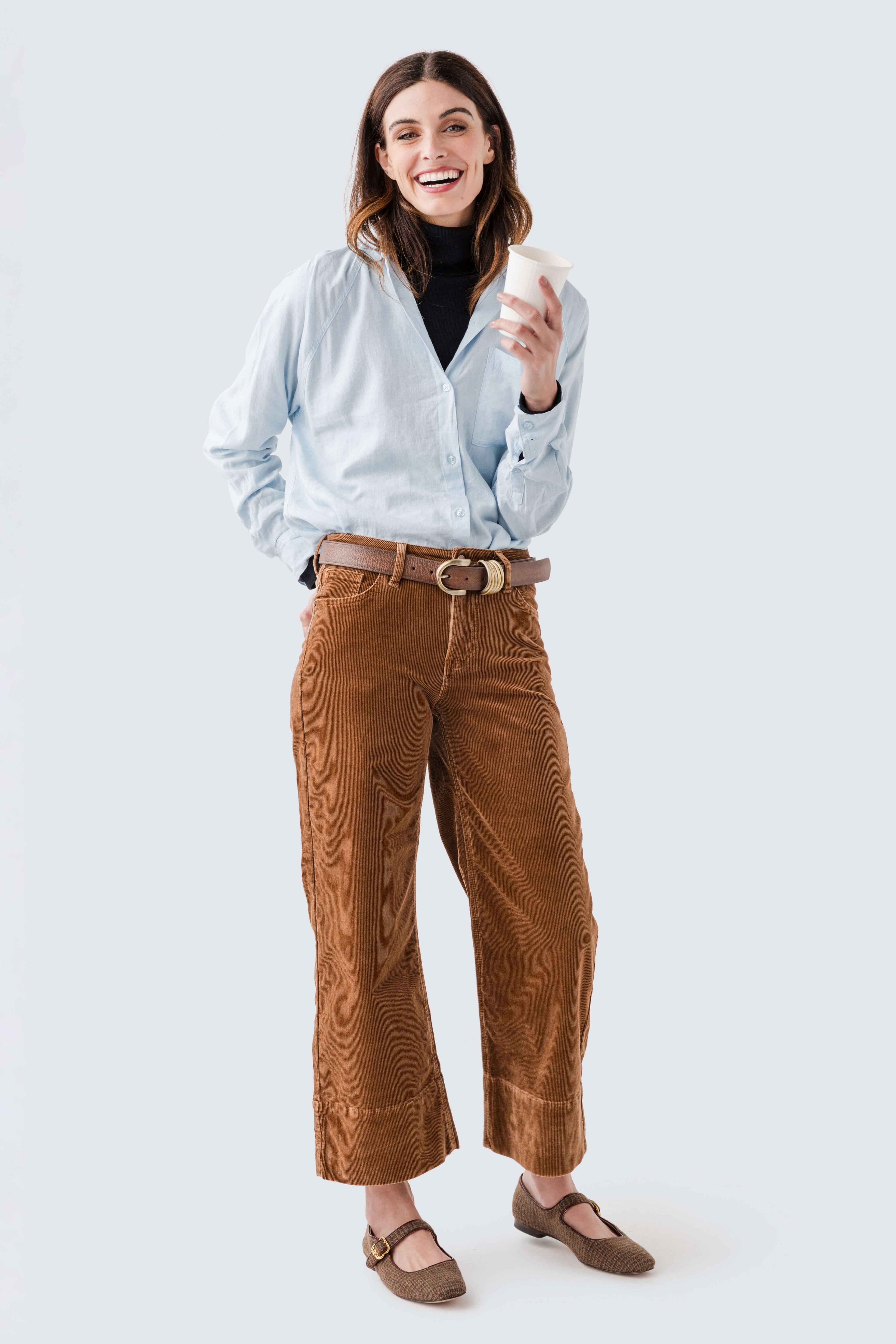 Risen Maple High Rise Crop Wide Hem Wideleg Corduroy Jeans