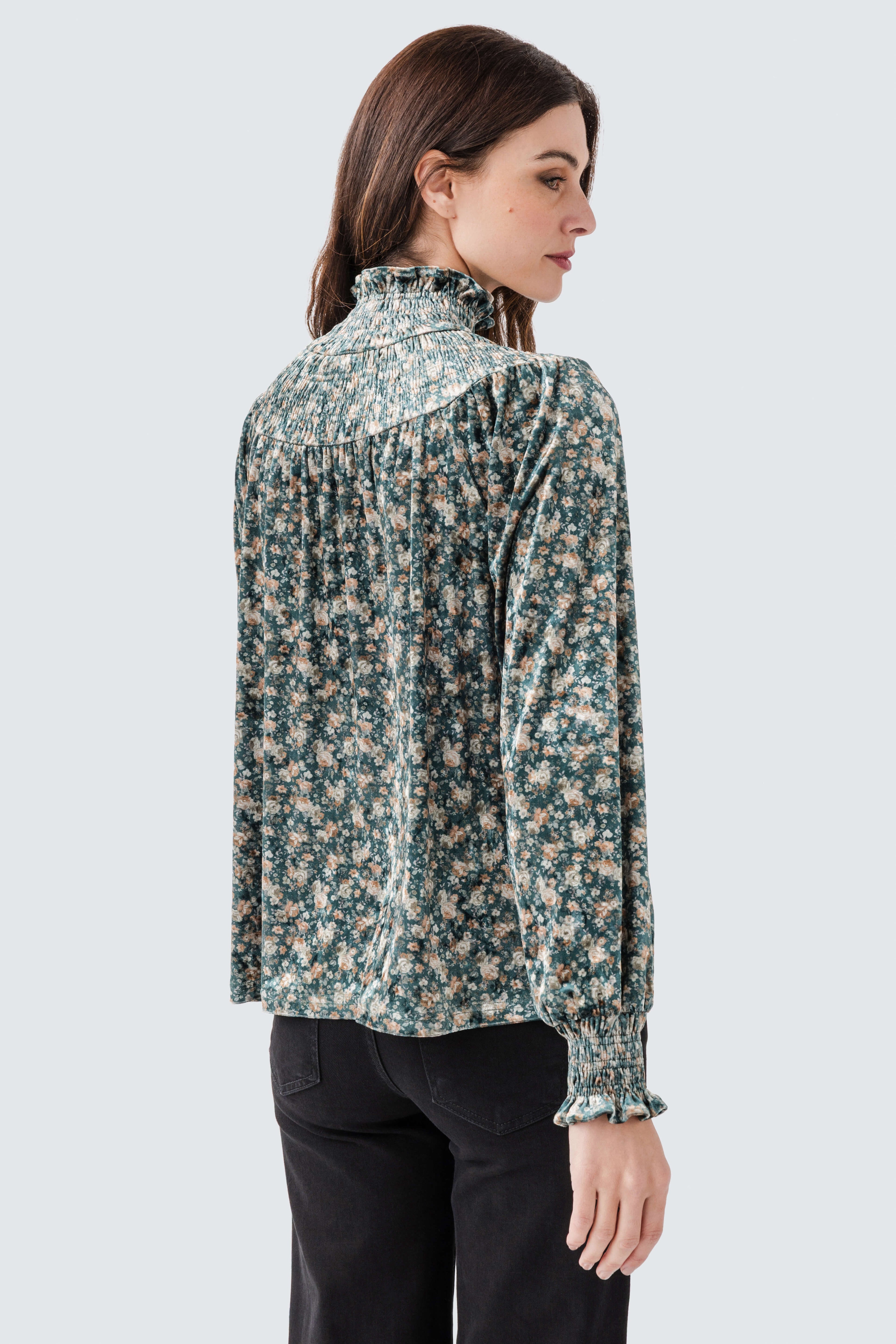Fate Floral Smocked Velvet Top