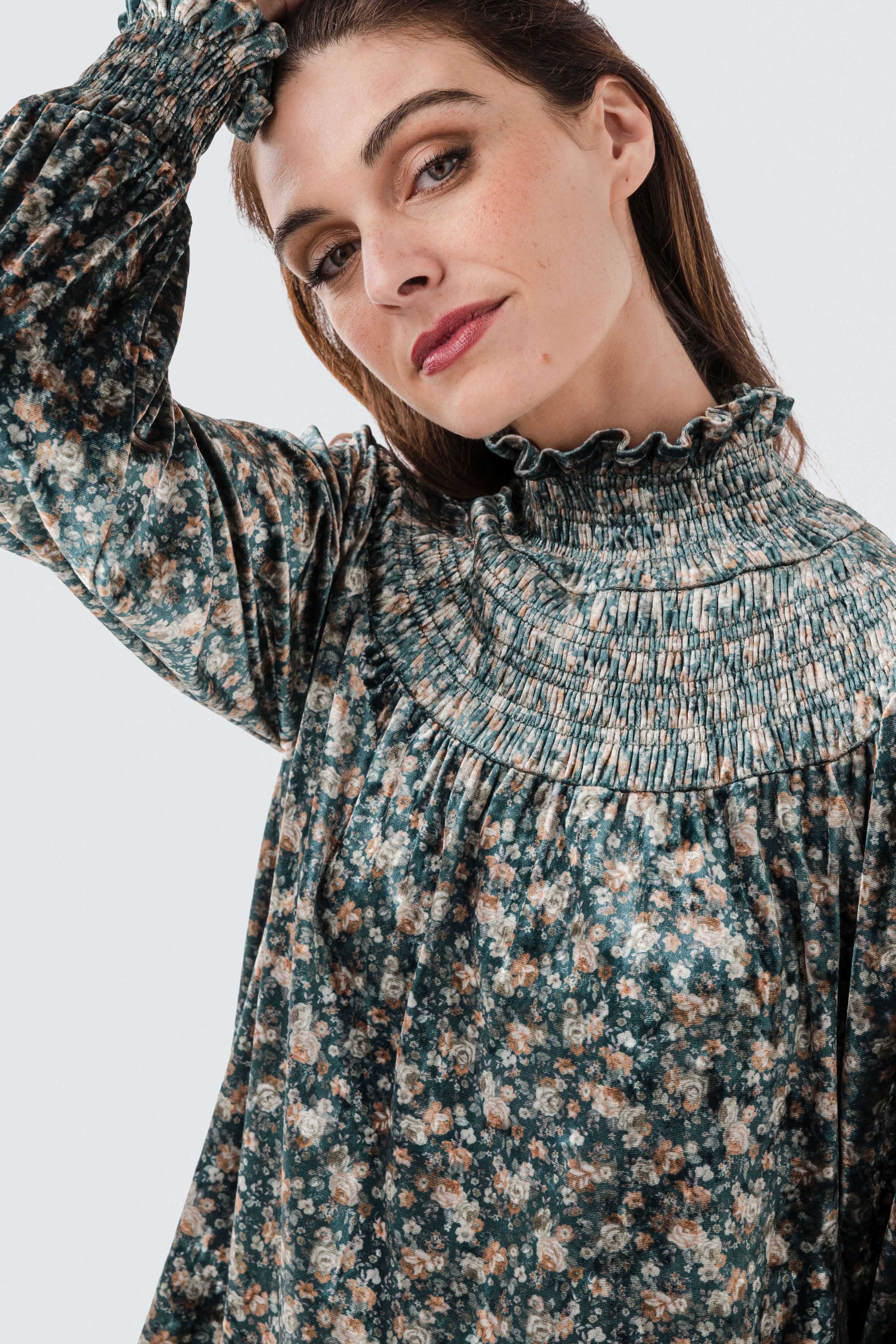 Fate Floral Smocked Velvet Top