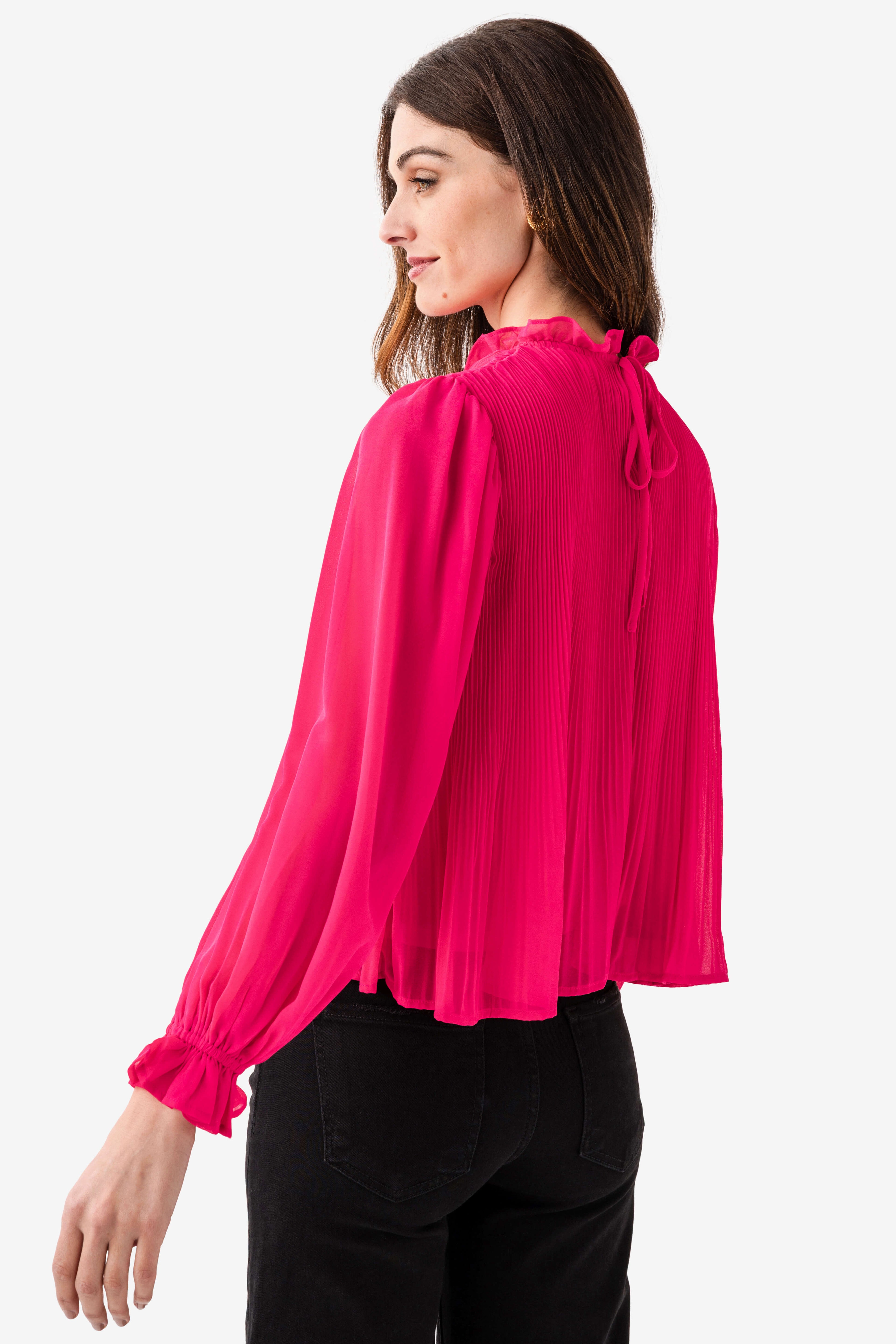 &Merci Pleated High Ruffle Neck Top