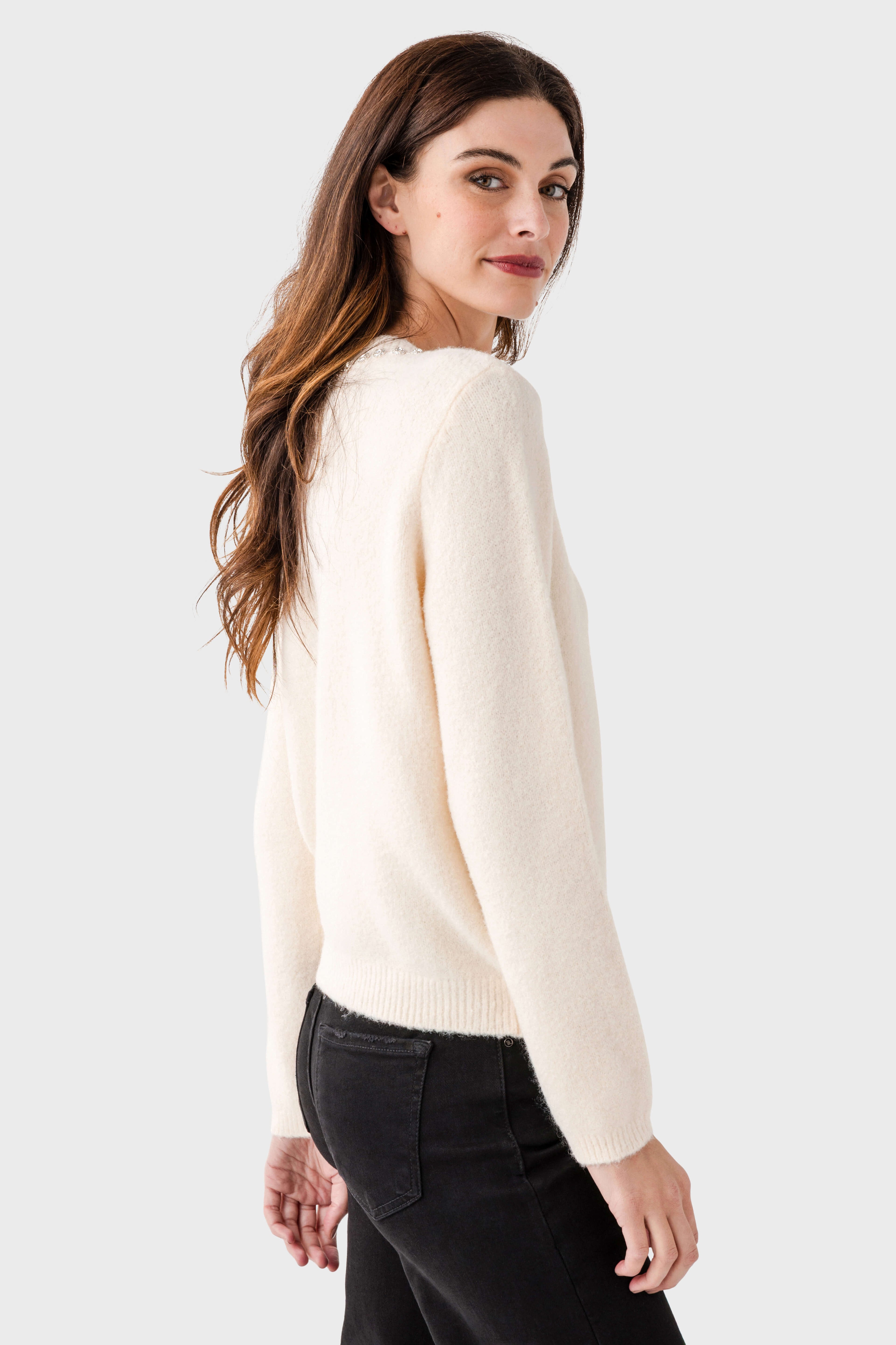 Hem & Thread Jewel Neck Sweater
