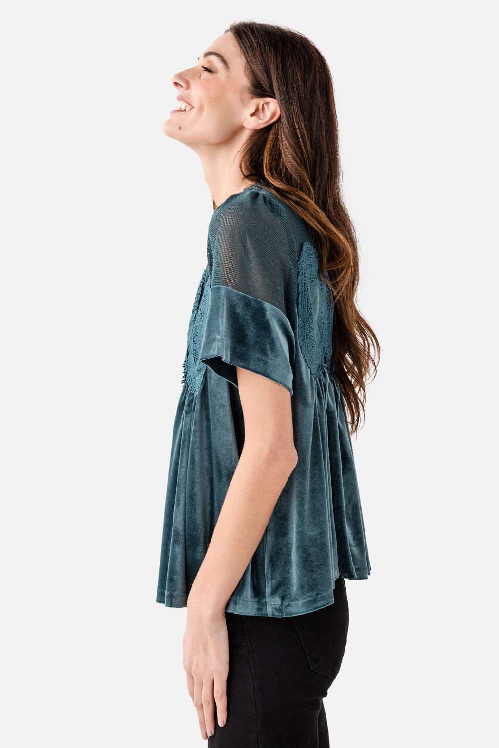 Fate Lace Detail Velvet Babydoll Top