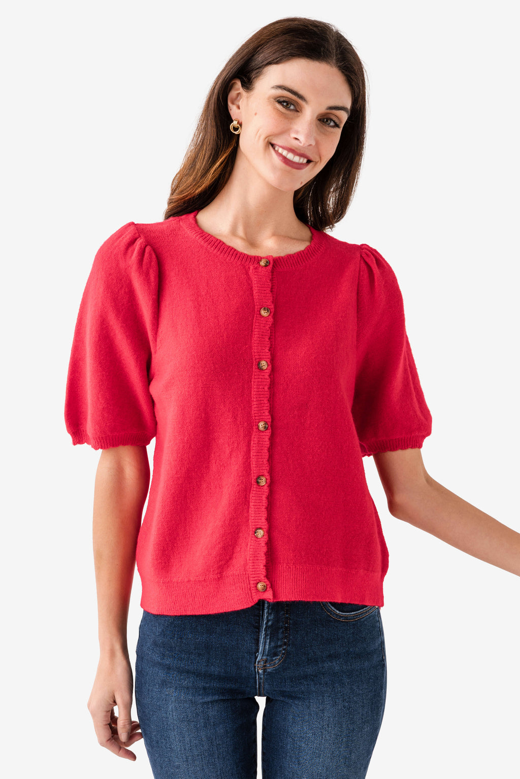 Wishlist Puff Sleeve Button-up Sweater Cardigan