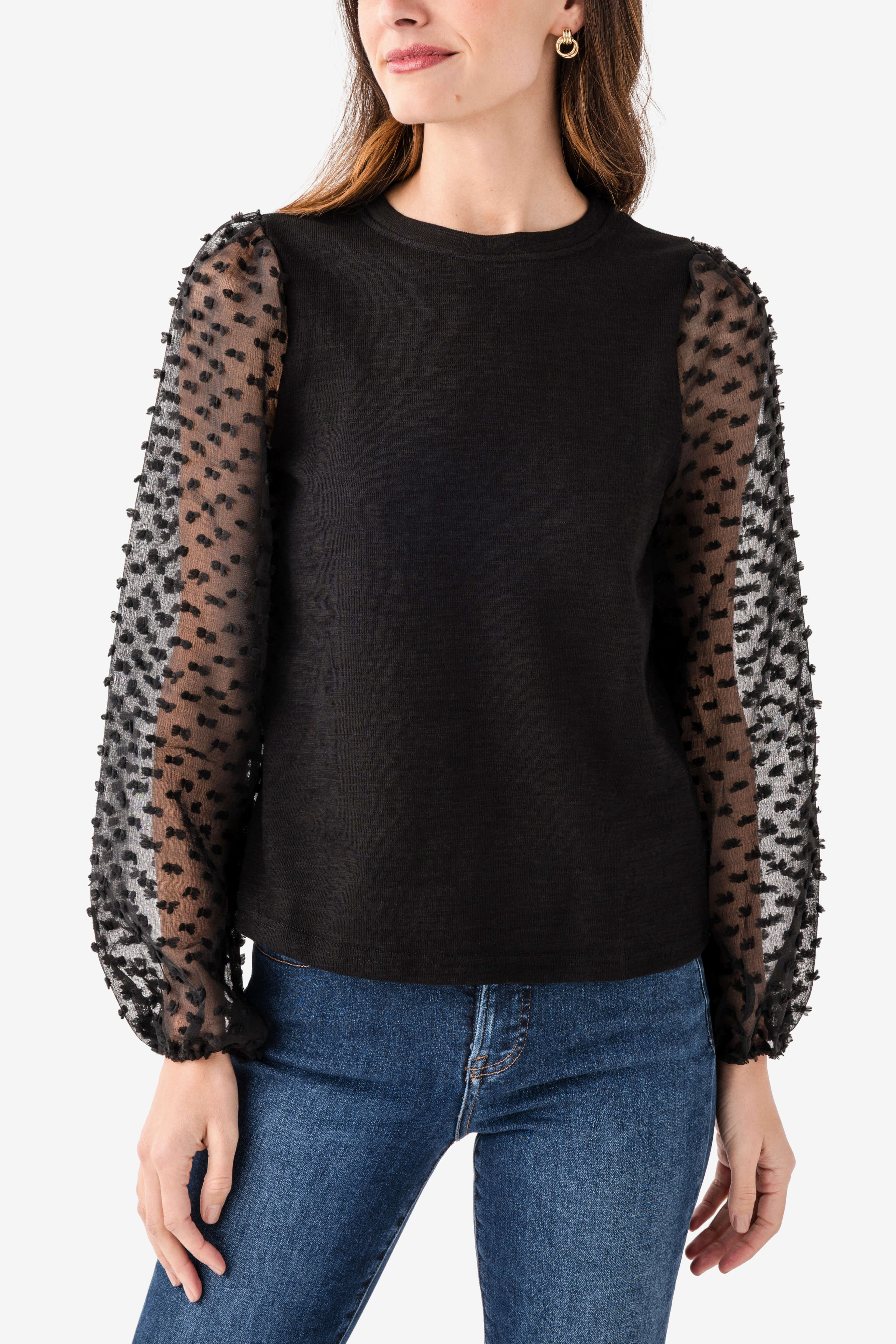 Fate Dot Sheer Sleeve Top